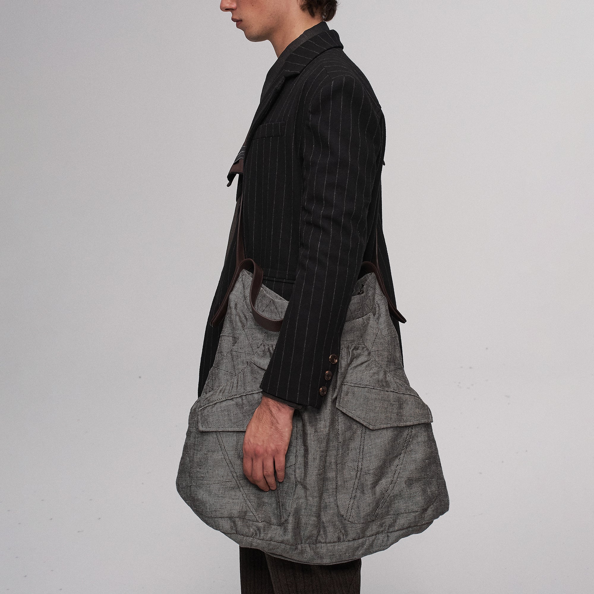 ILNya Nieternite Nifutur Oversized Linen Horsehide-Strap Messenger Bag