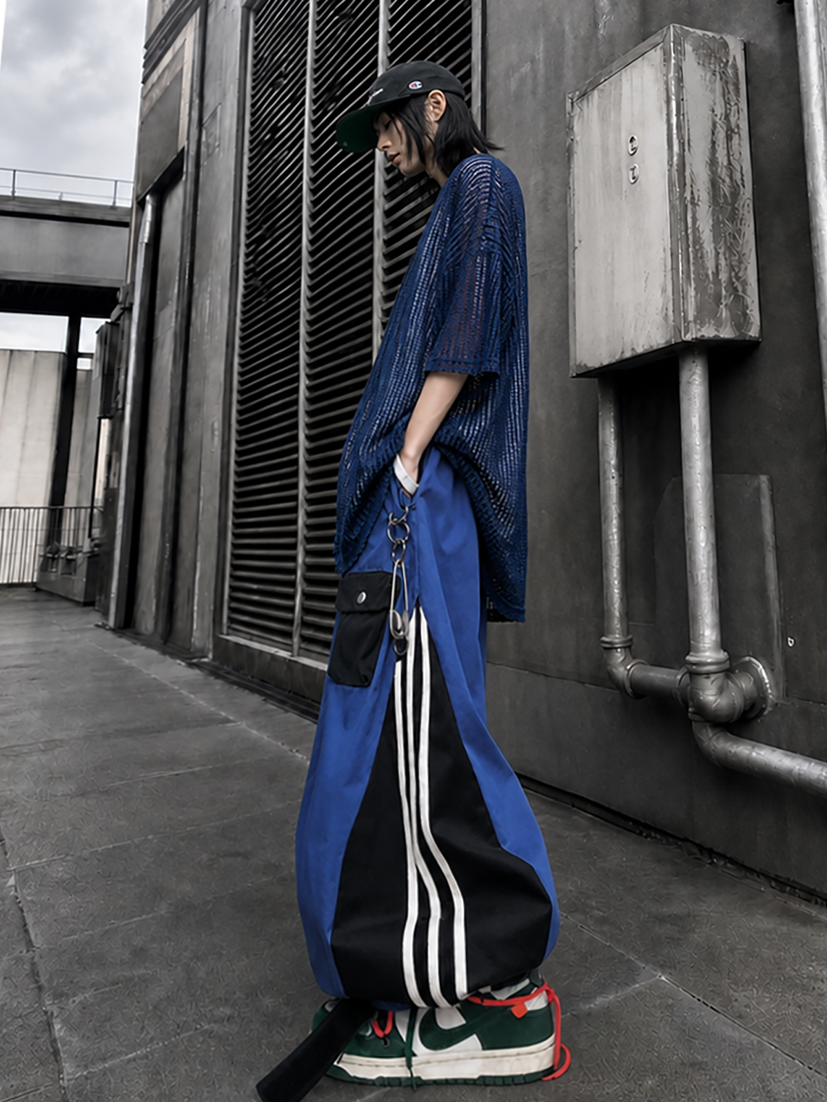 UUCSCC Striped Spliced Wide-Leg Drawstring Track Pants