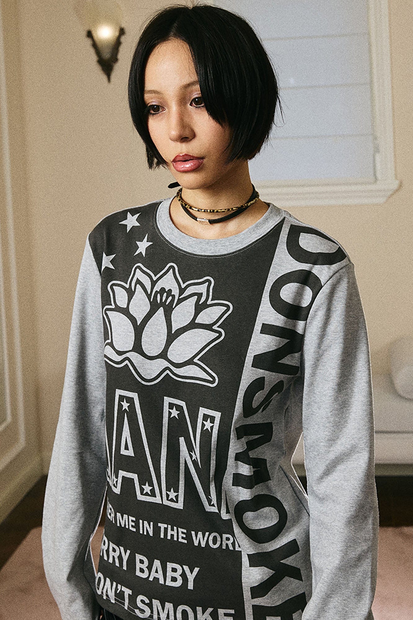 DONSMOKE × NANA Contrast Lotus Graphic Long-Sleeve Tee, premium urban and streetwear designers apparel on PROJECTISR.com, DONSMOKE