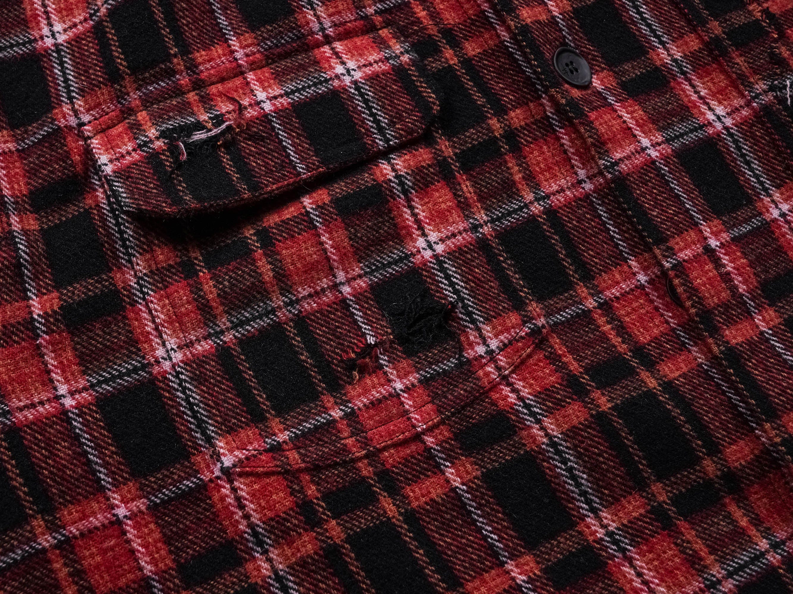 UNDERWATER Crimson Ruin Distressed Plaid Shirt Jacket, premium urban and streetwear designers apparel on PROJECTISR.com, UNDERWATER