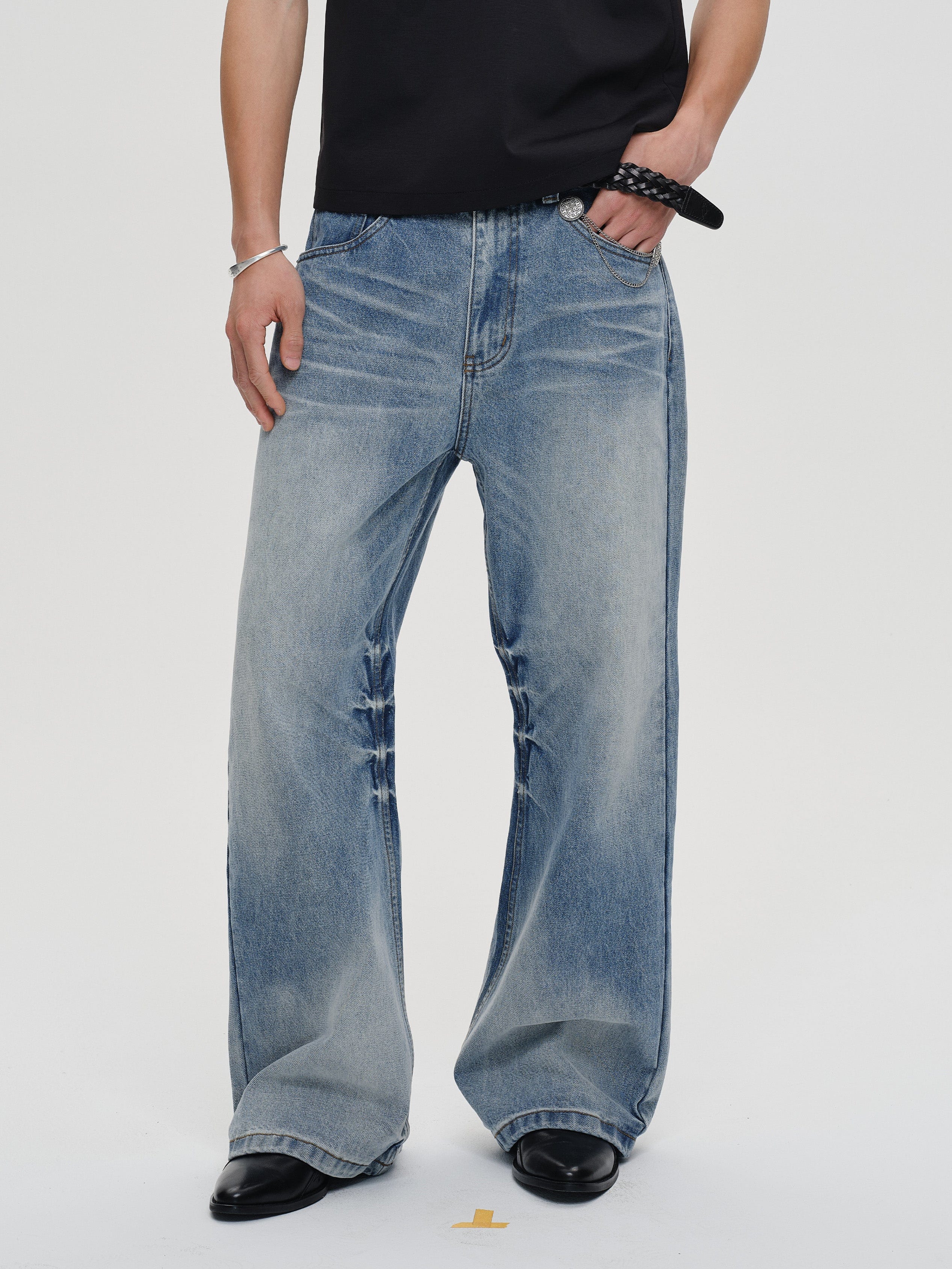 CATSSTAC Frost-Washed Wide-Leg Flared Jeans, premium urban and streetwear designers apparel on PROJECTISR.com, CATSSTAC