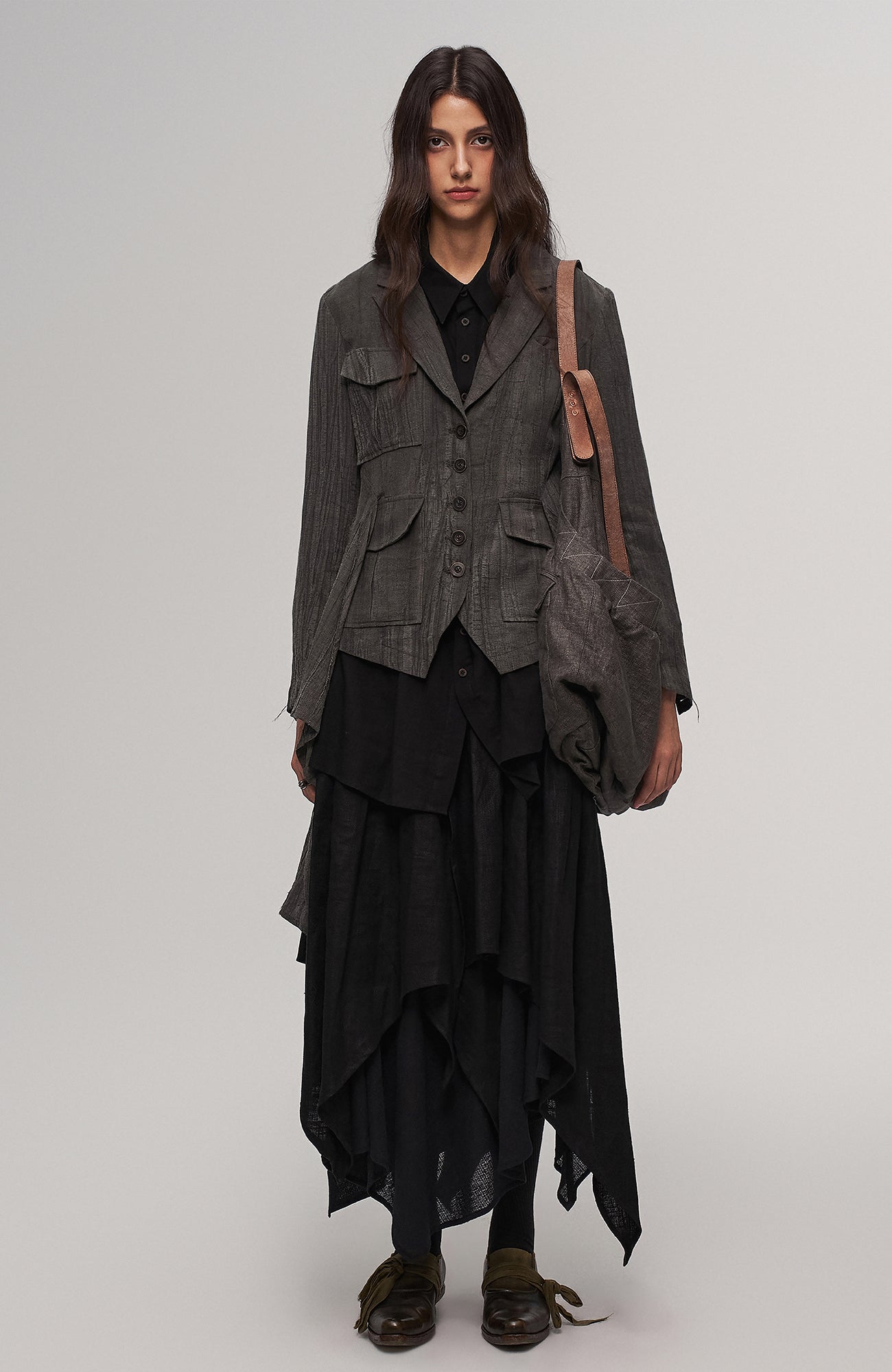 ILNya Nieternite Nifutur Oversized Linen Horsehide-Strap Messenger Bag