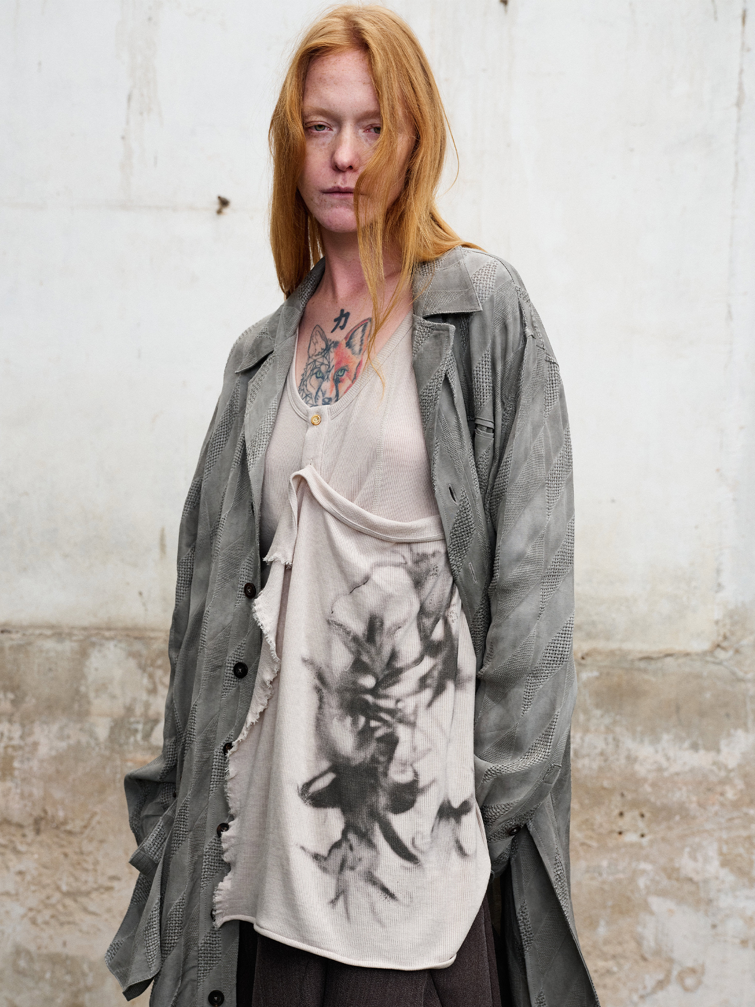 ILNya Nieternite Nifutur Dirty-Dye Jacquard Longline Shirt