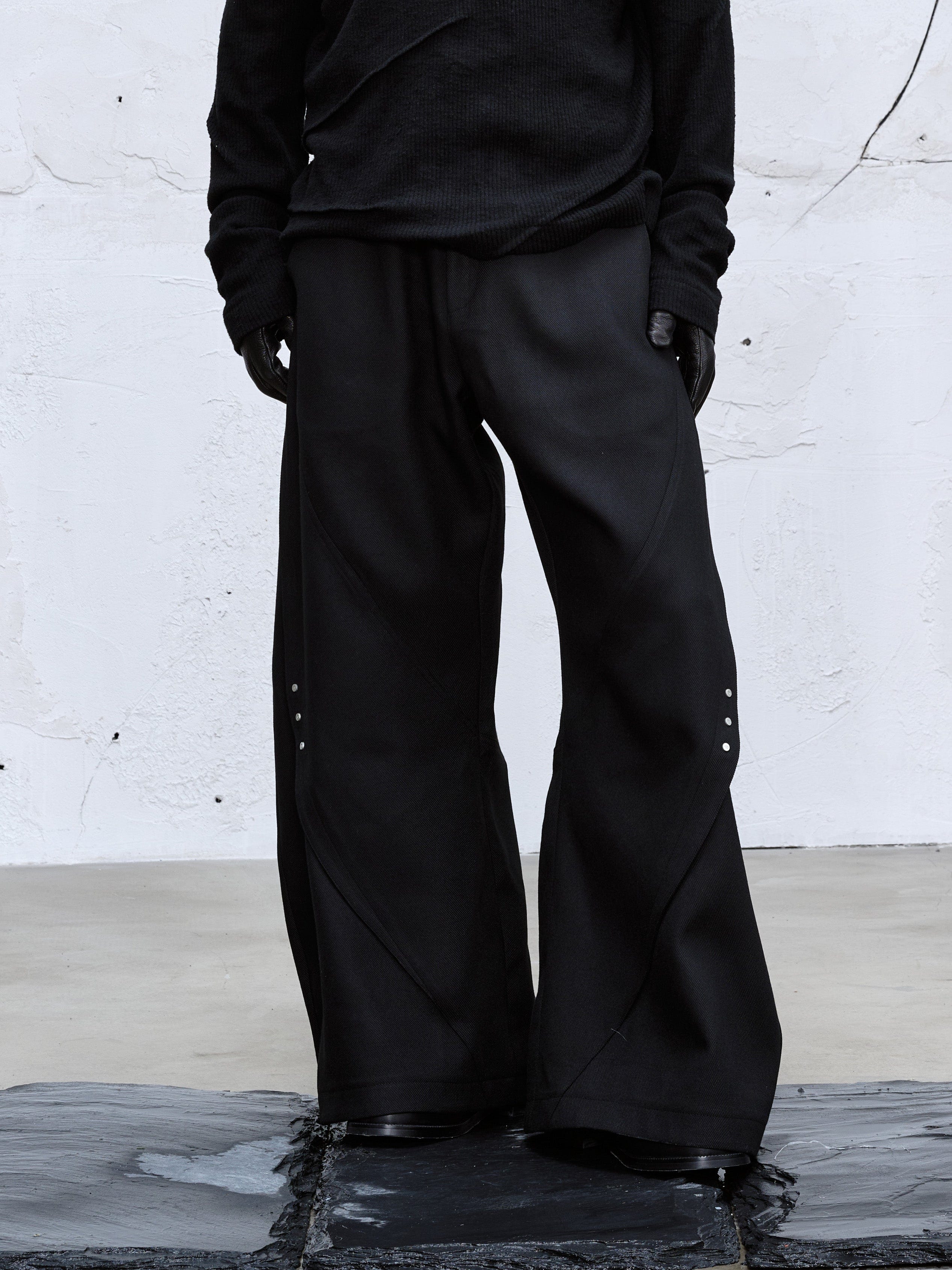 CATSSTAC Curved Draped Wide-Leg Trousers, premium urban and streetwear designers apparel on PROJECTISR.com, CATSSTAC