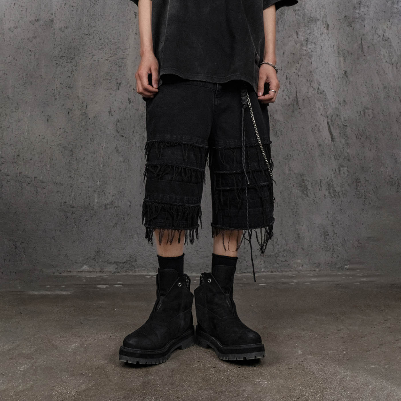 UNDERWATER Heavily Frayed Layered Denim Shorts, premium urban and streetwear designers apparel on PROJECTISR.com, UNDERWATER