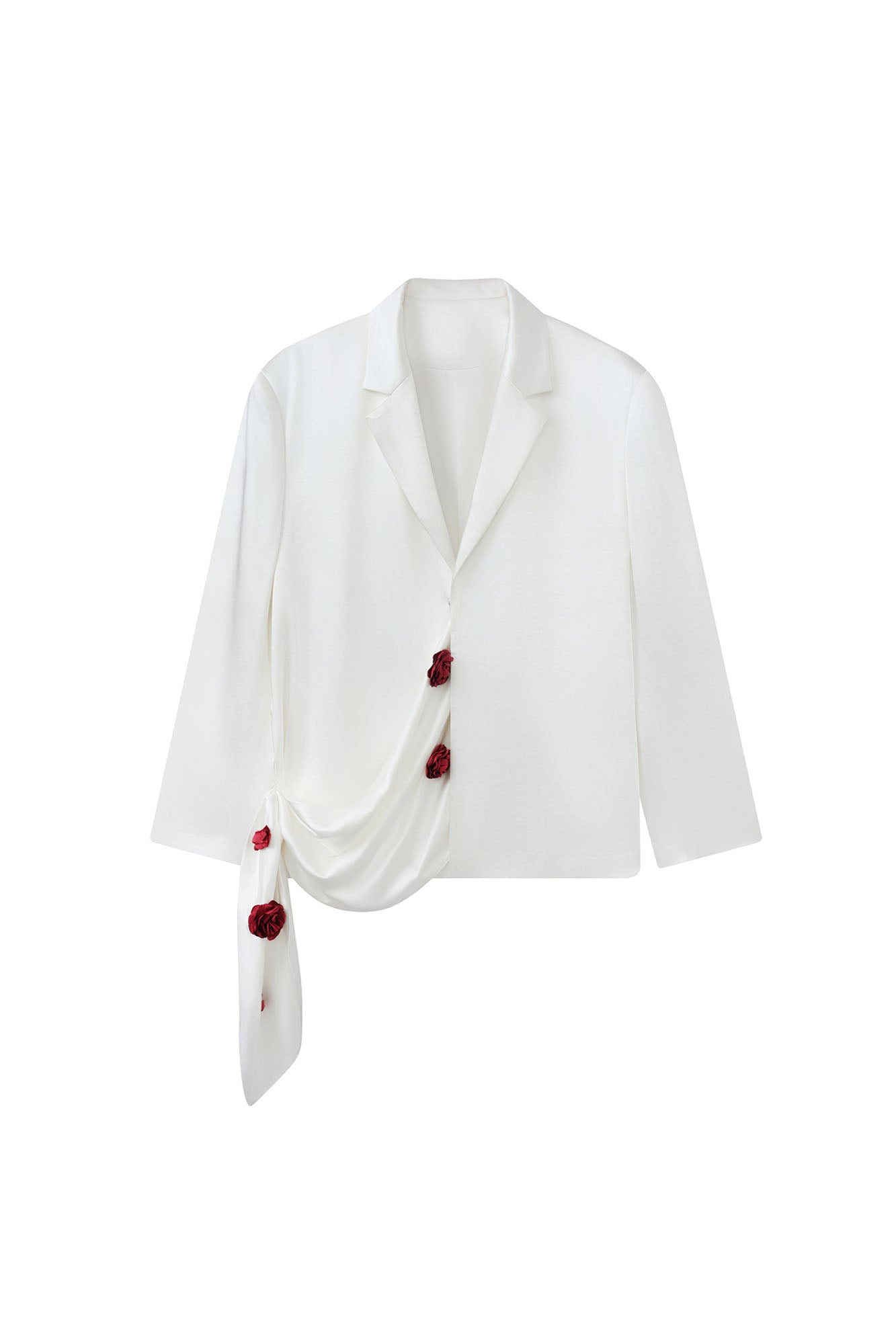 JIECHI Rose Embellished Draped Satin Blazer
