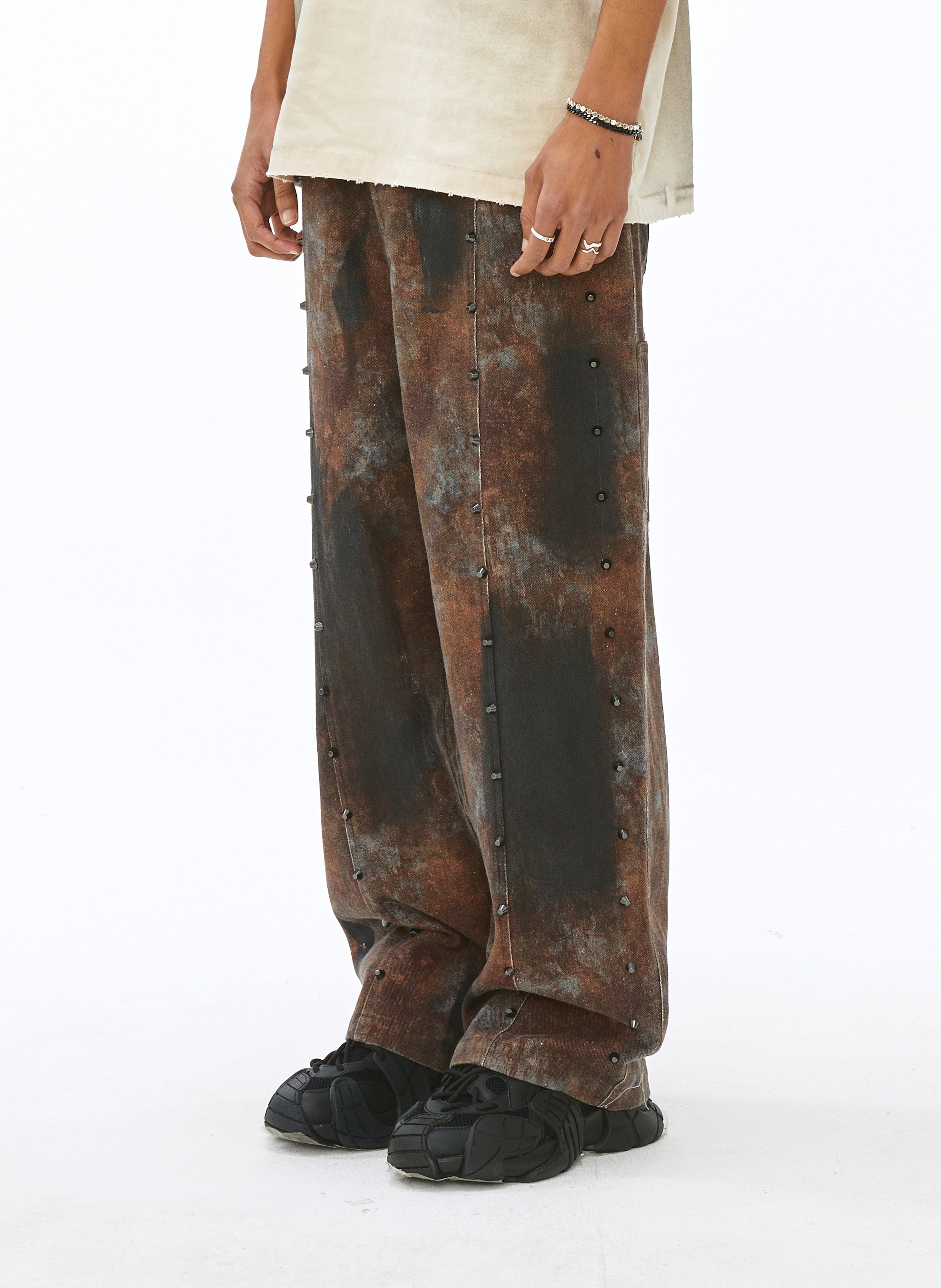 VANN VALRENCE Dirty Fit Studded Straight-Leg Jeans, premium urban and streetwear designers apparel on PROJECTISR.com, VANN VALRENCE