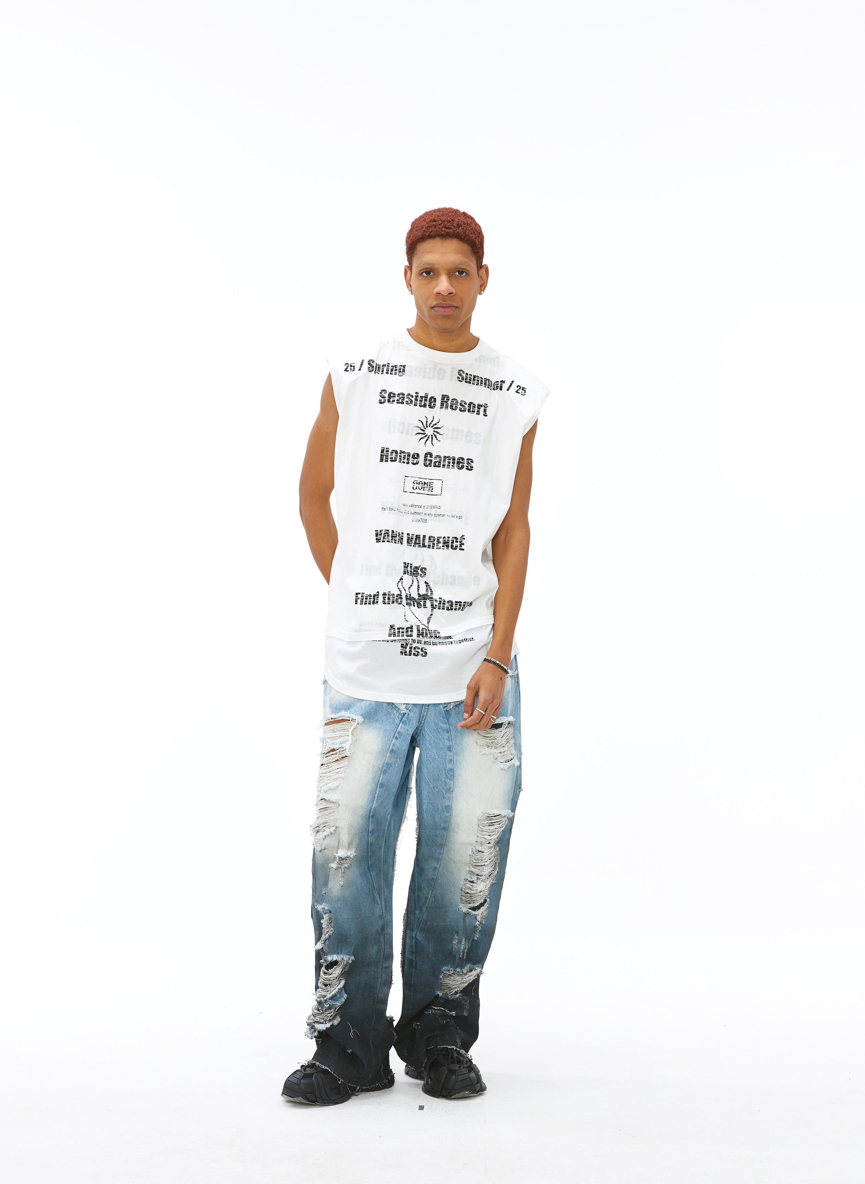 VANN VALRENCE Statement Padded Cotton Sleeveless Tee