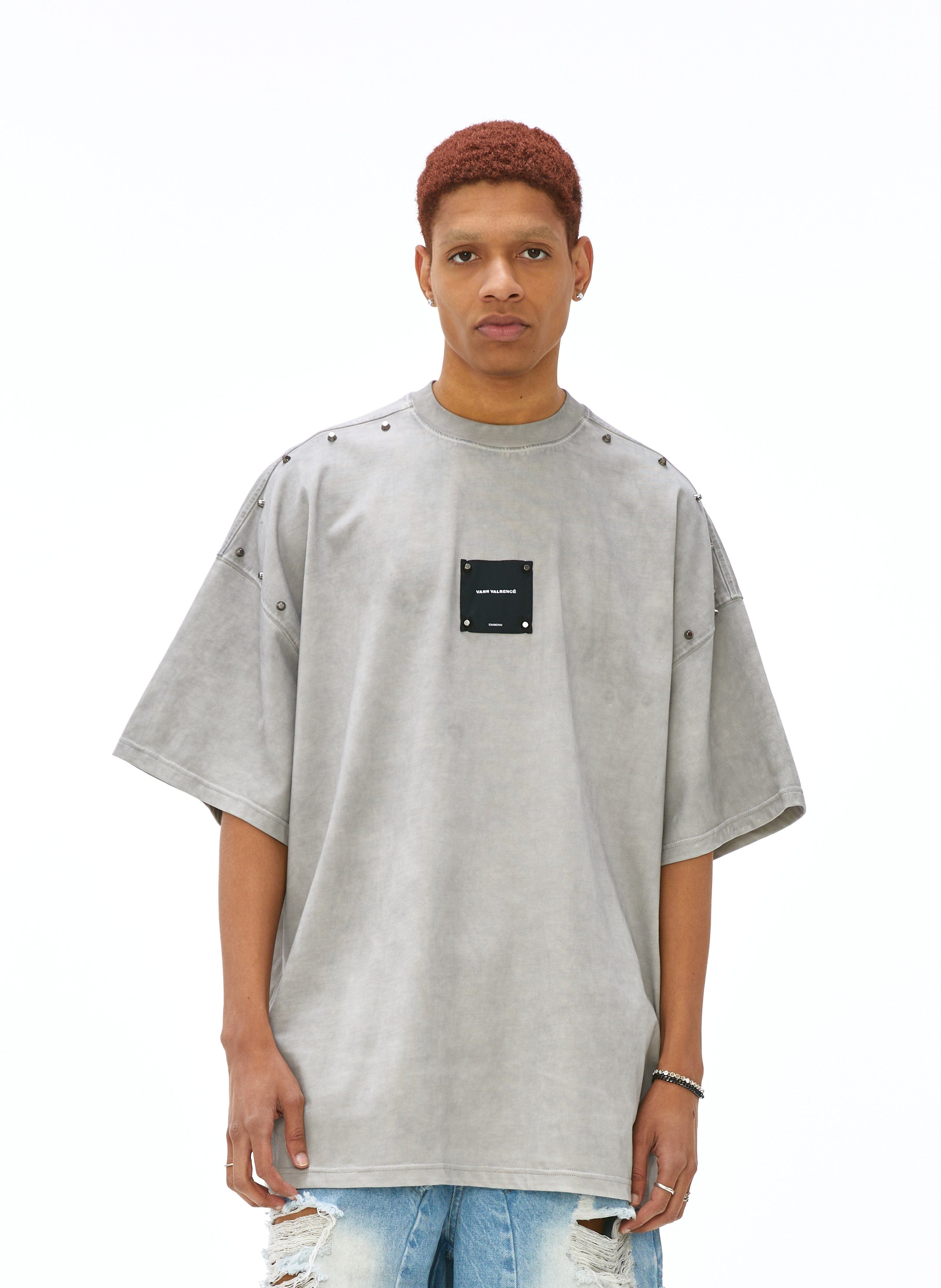 VANN VALRENCE Washed Studded Box Patch T-Shirt