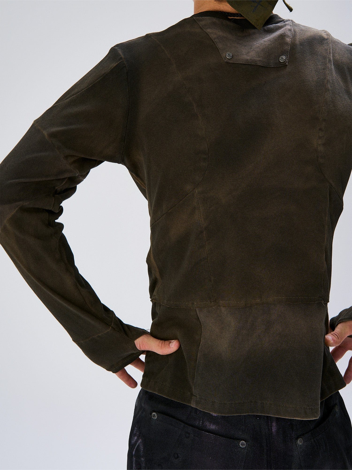 FLYERRER Washed Panelled Slim-Fit Long-Sleeve Tee, premium urban and streetwear designers apparel on PROJECTISR.com, FLYERRER