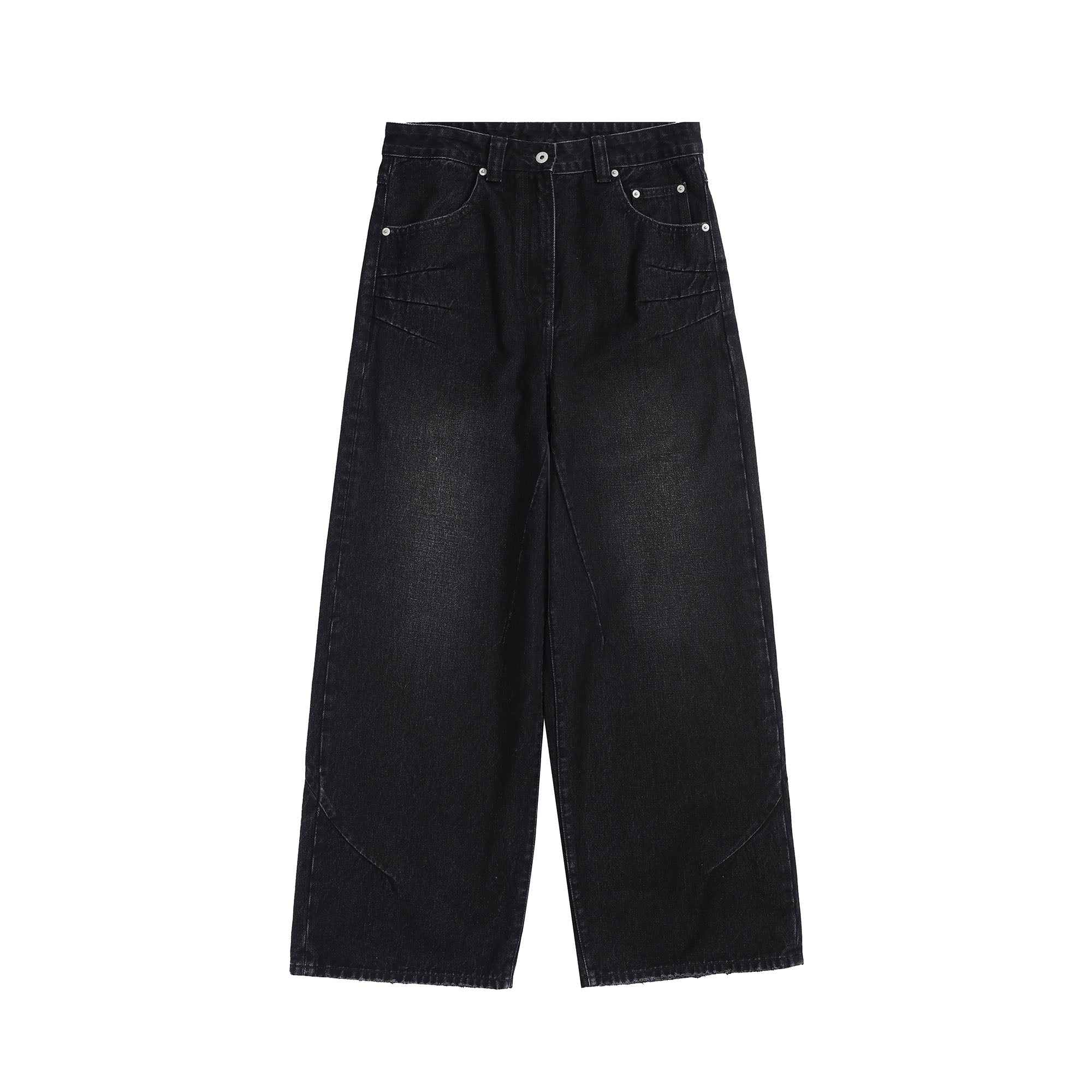 MAKEMORE Washed Pintuck Wide-Leg Jeans