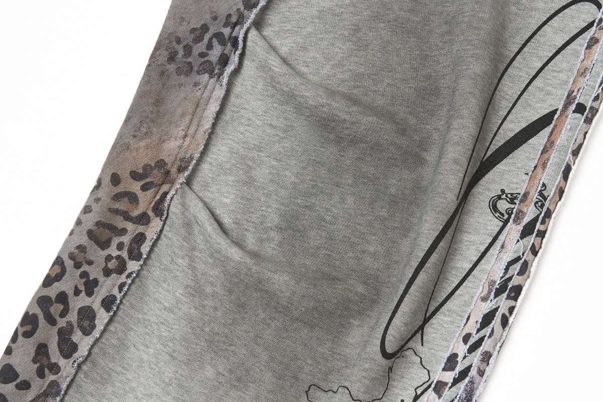 SAXGENWON Leopard Layered Frayed Paint-Splattered Sweatpants