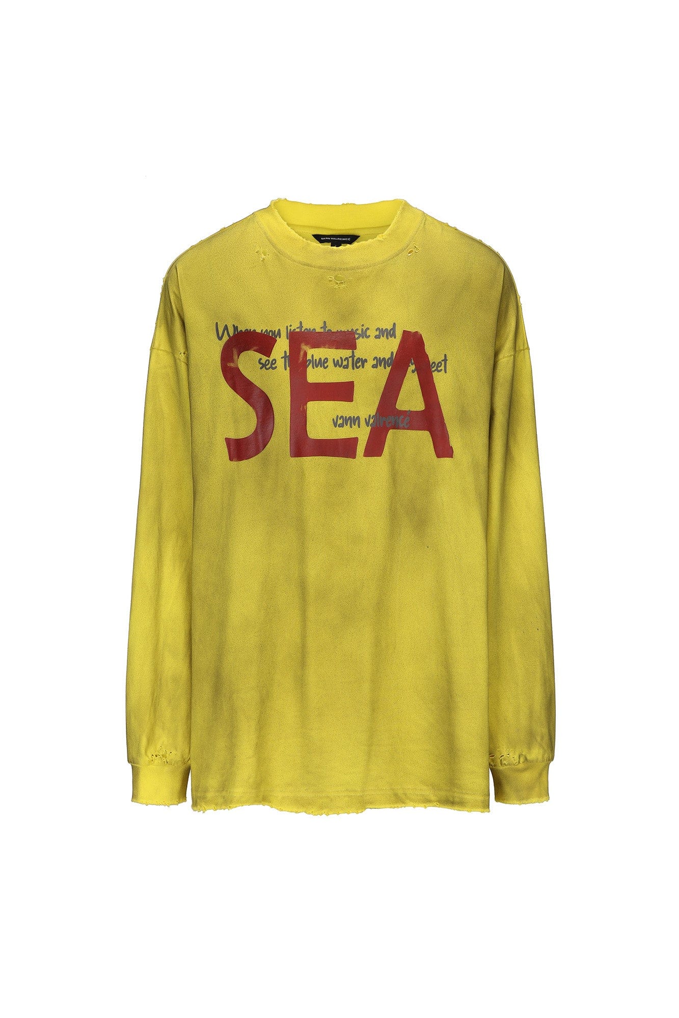 VANN VALRENCE Distressed Contrast Graphic Long-Sleeve Tee, premium urban and streetwear designers apparel on PROJECTISR.com, VANN VALRENCE