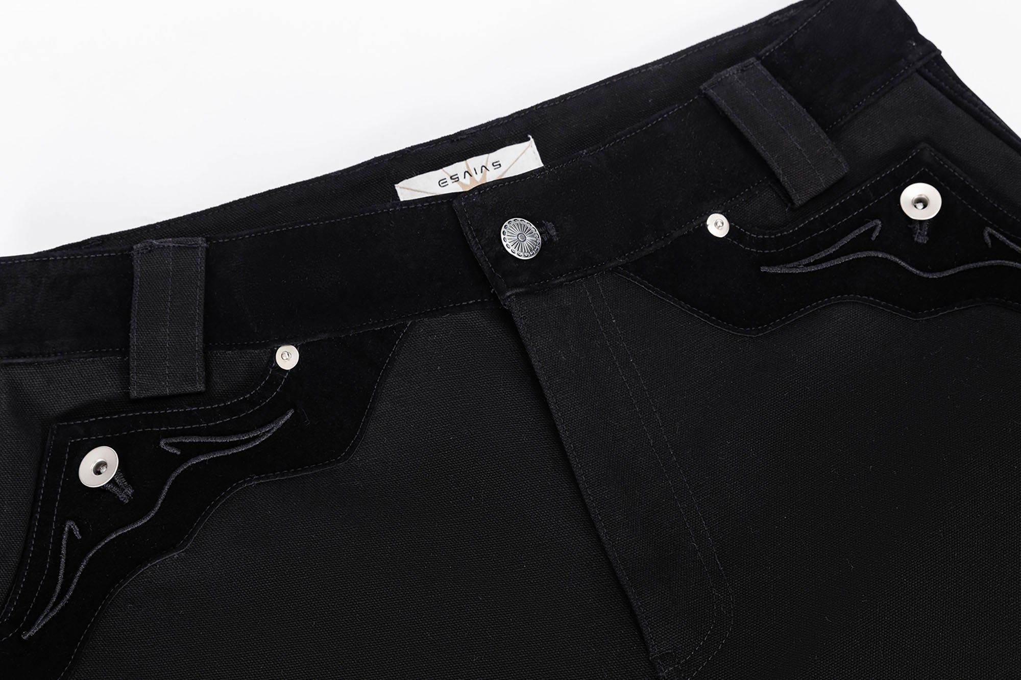 ESAIAS Rune Embroidered Velvet Panel Pants, premium urban and streetwear designers apparel on PROJECTISR.com, ESAIAS