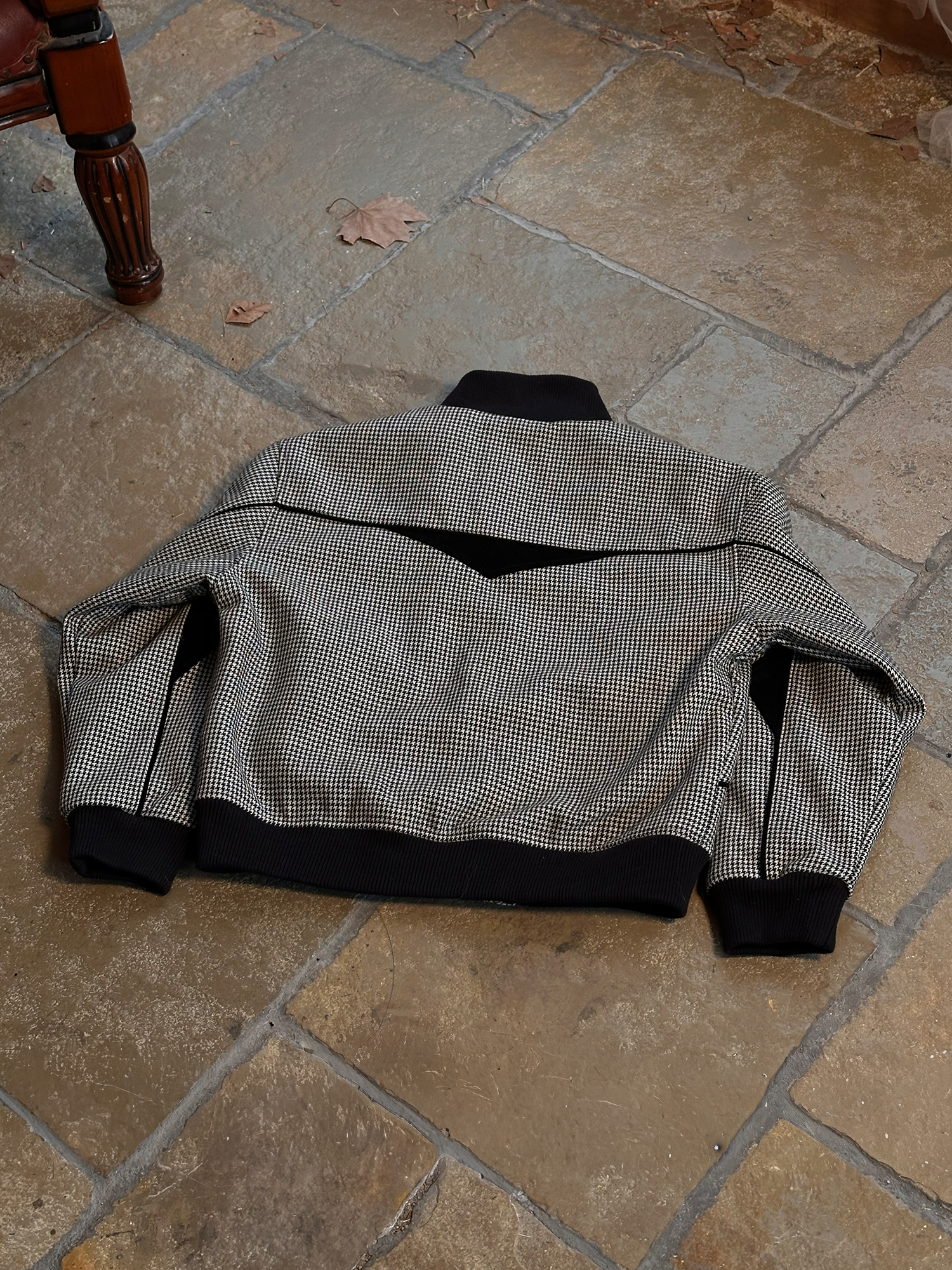 ESAIAS Houndstooth Panel Stand Collar Wool-Blend Jacket