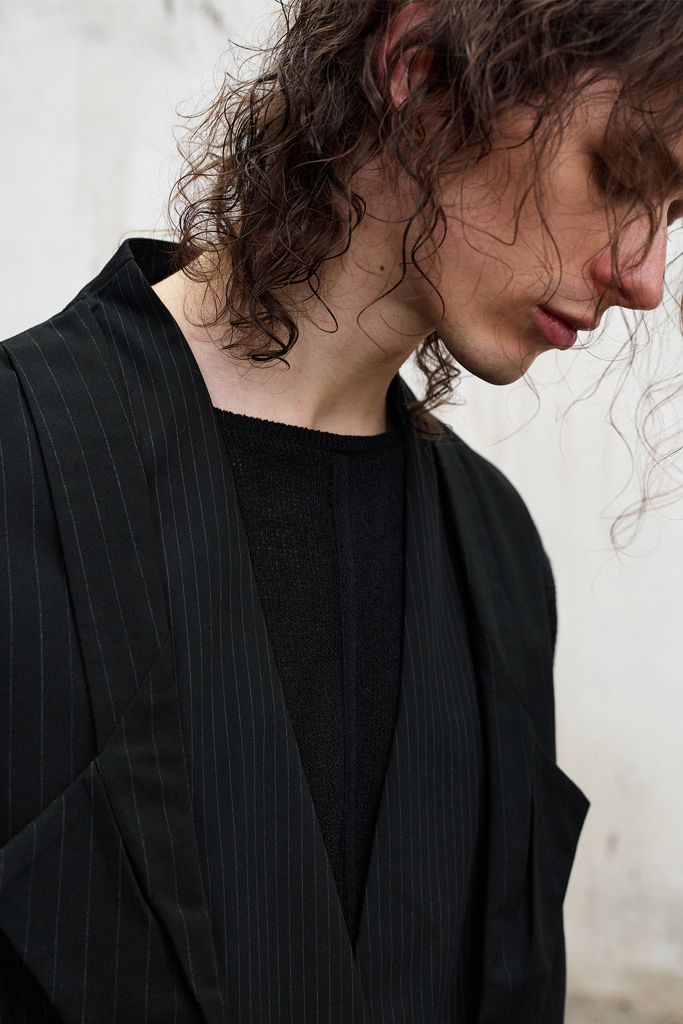 ILNya Nieternite Nifutur Double-Collar Panel Pinstripe Vest, premium urban and streetwear designers apparel on PROJECTISR.com, ILNya Nieternite Nifutur
