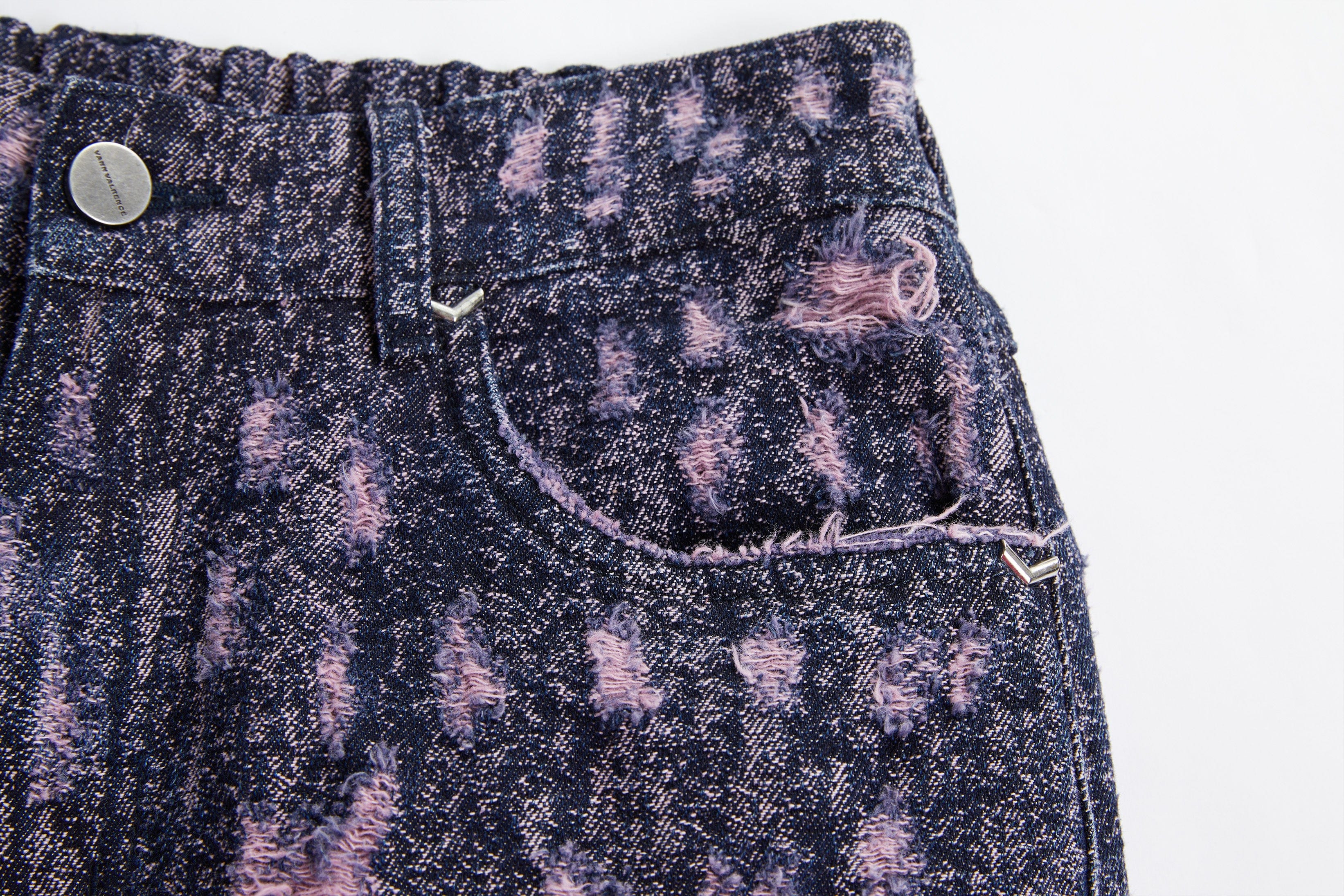 VANN VALRENCE Distressed Washed High-Waisted Straight-Leg Jeans