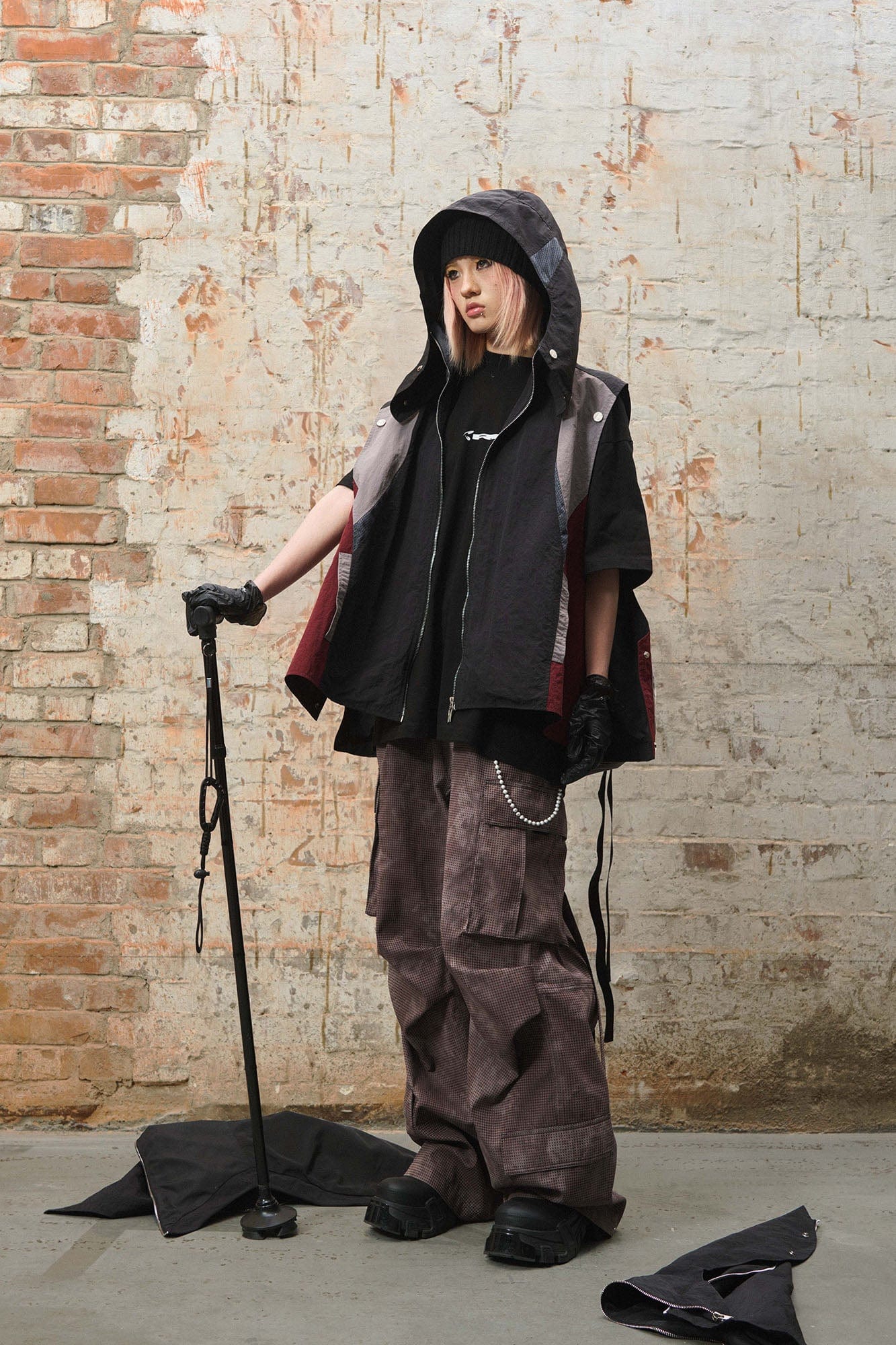 RELABEL Mini Checker Multi-Pocket Strap Pleated Cargo Pants Red, premium urban and streetwear designers apparel on PROJECTISR.com, RELABEL