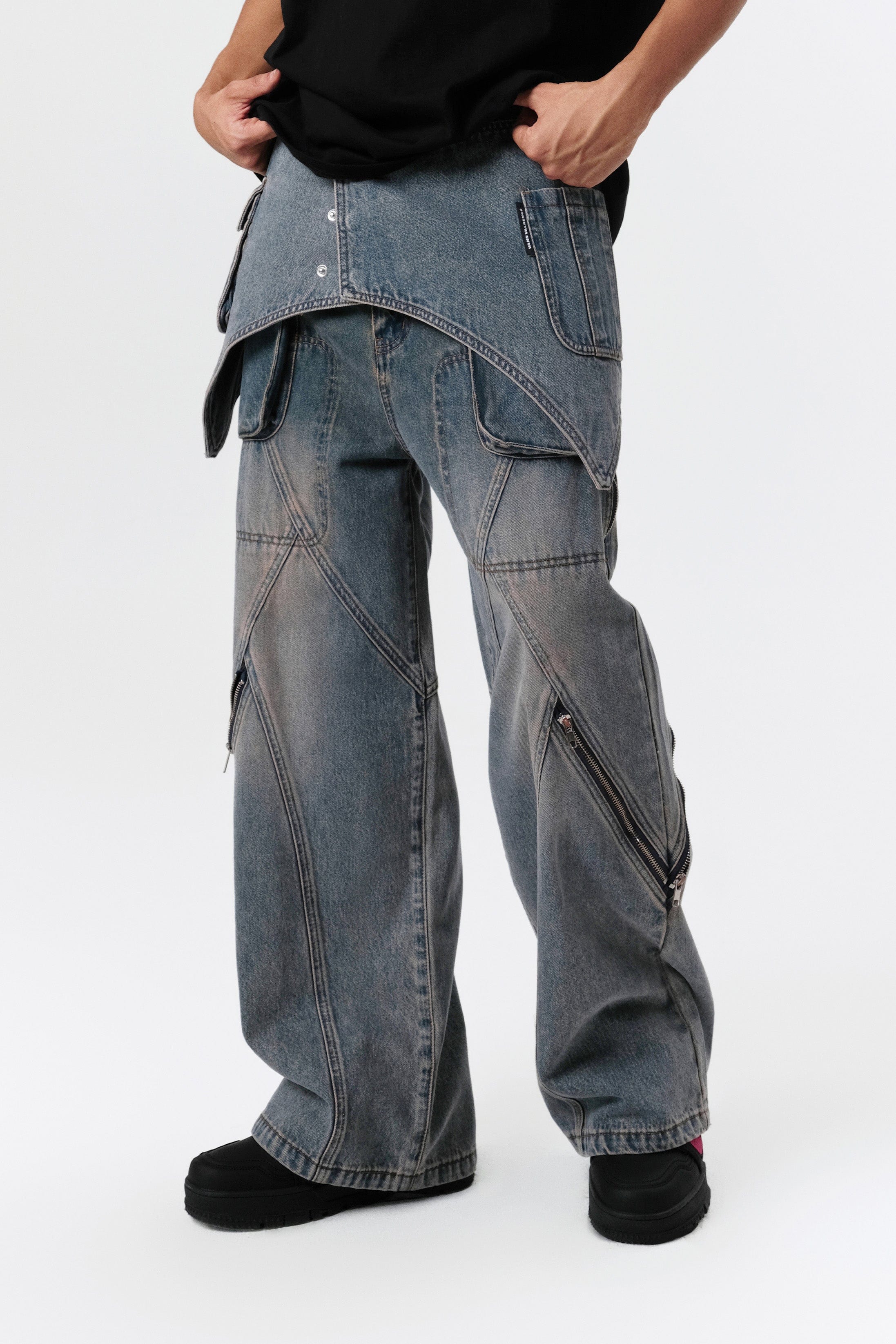 VANN VALRENCE Detachable Overlay Structural Panel Zip Jeans