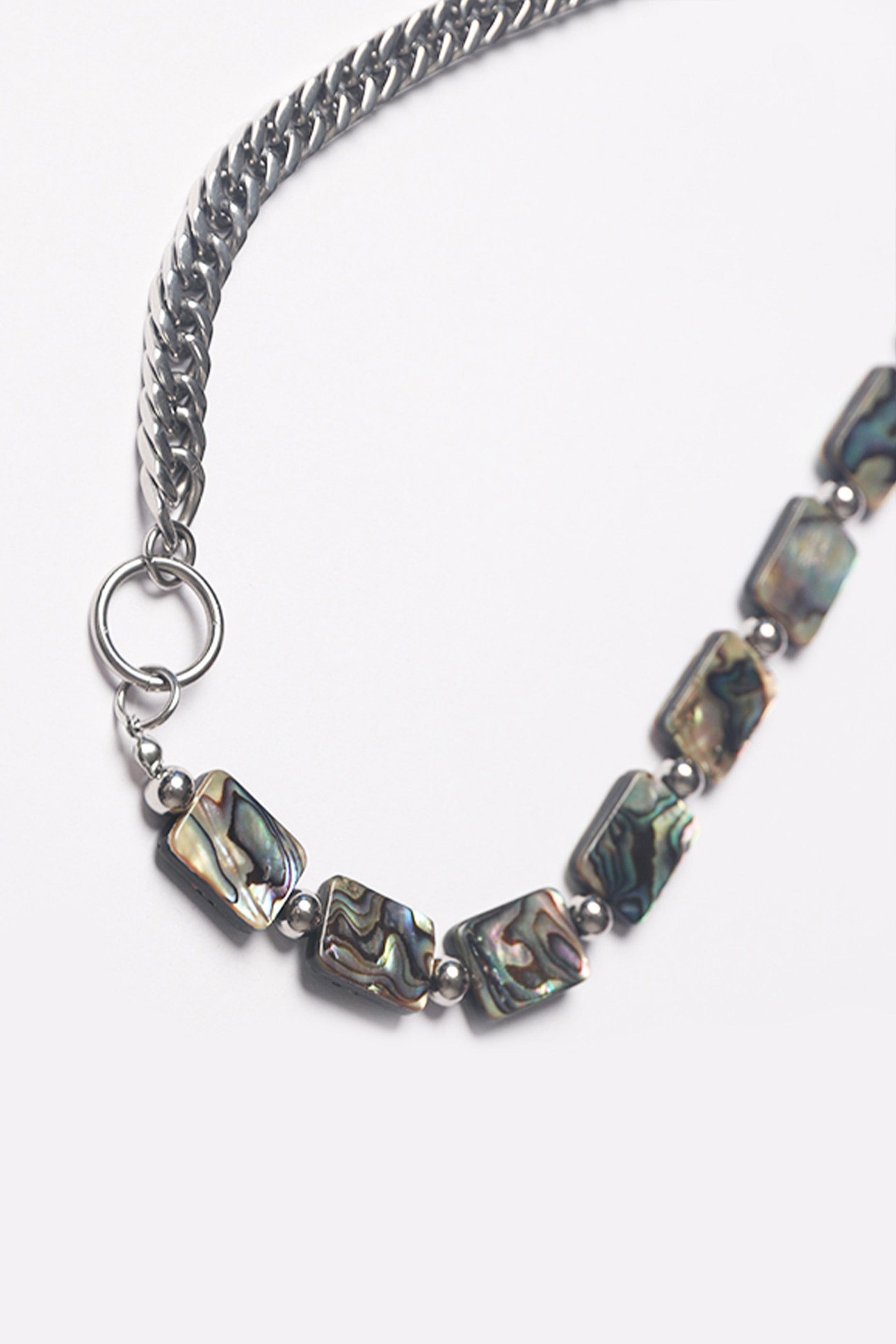 ASSEEN Iridescent Shell-Titanium-Steel Necklace, premium urban and streetwear designers apparel on PROJECTISR.com, ASSEEN