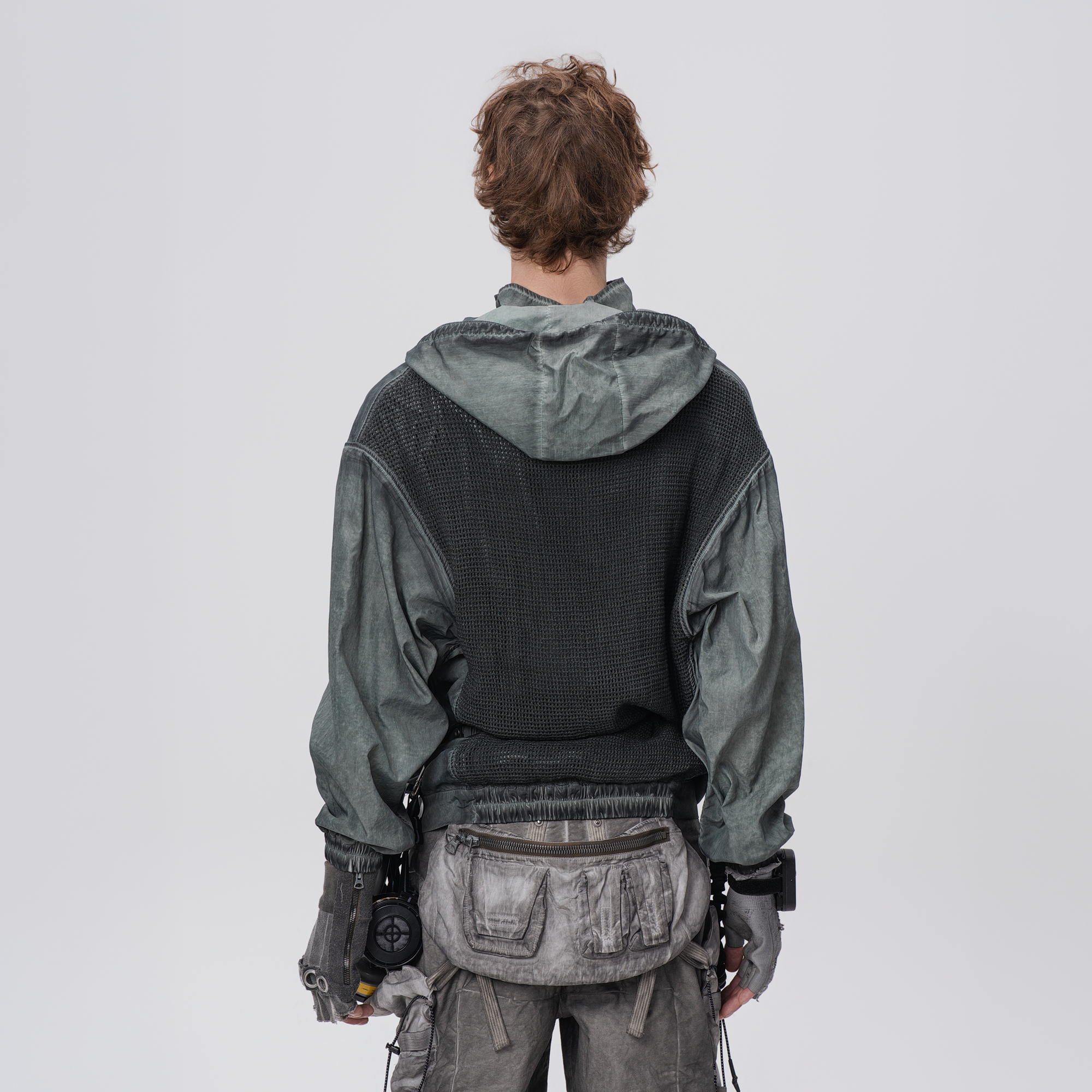 STEAM Distressed Zip-Up Detachable Hooded Jacket