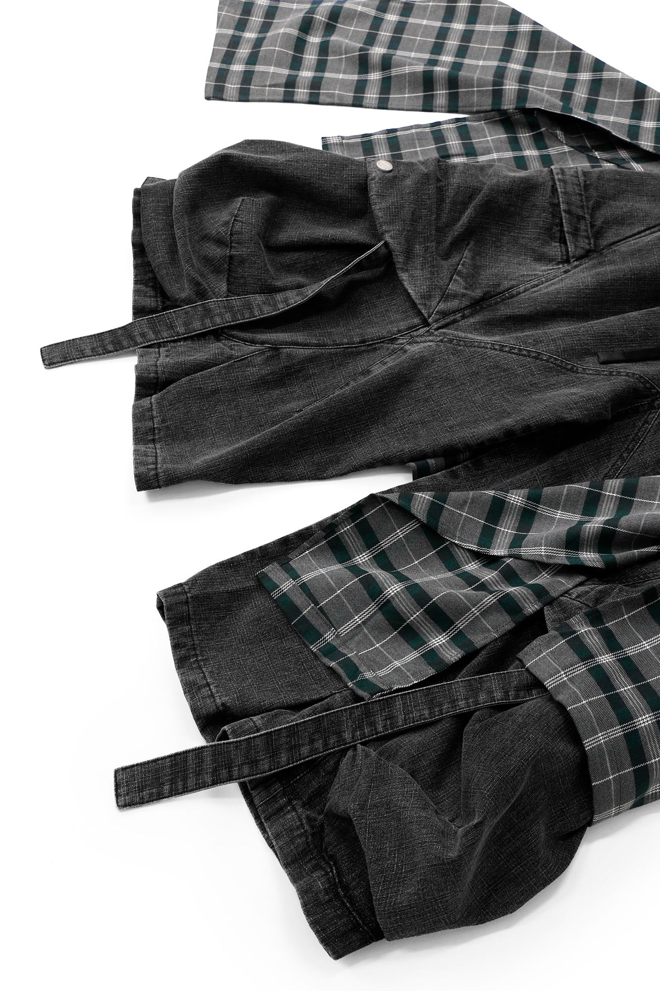 RELABEL Detachable Plaid Drape Oversized Denim Shorts, premium urban and streetwear designers apparel on PROJECTISR.com, RELABEL