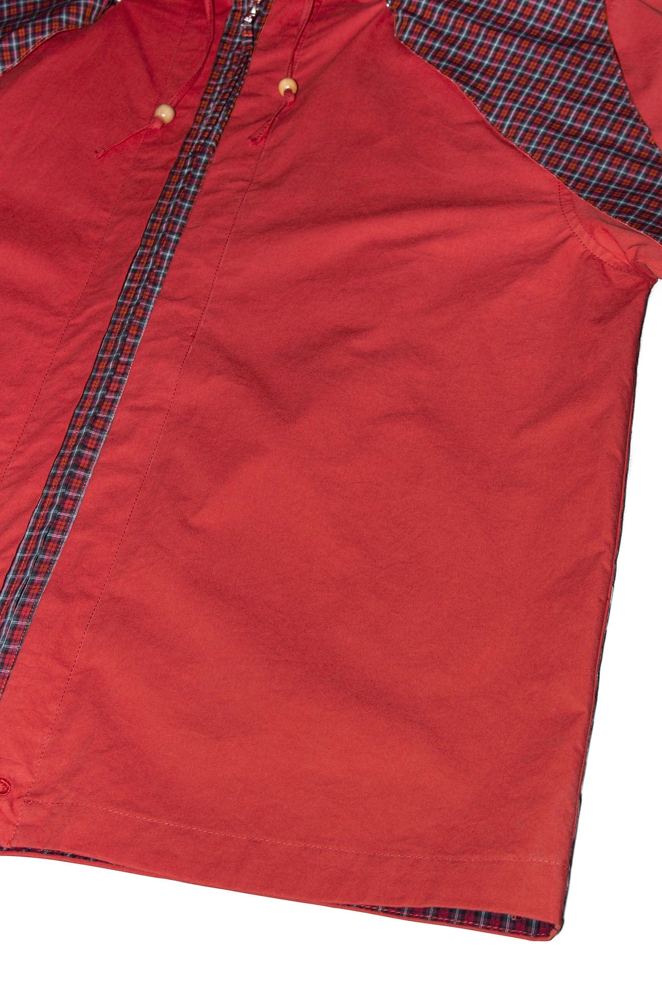 RELABEL Detachable Hood Beaded Ruched Shirt Red, premium urban and streetwear designers apparel on PROJECTISR.com, RELABEL