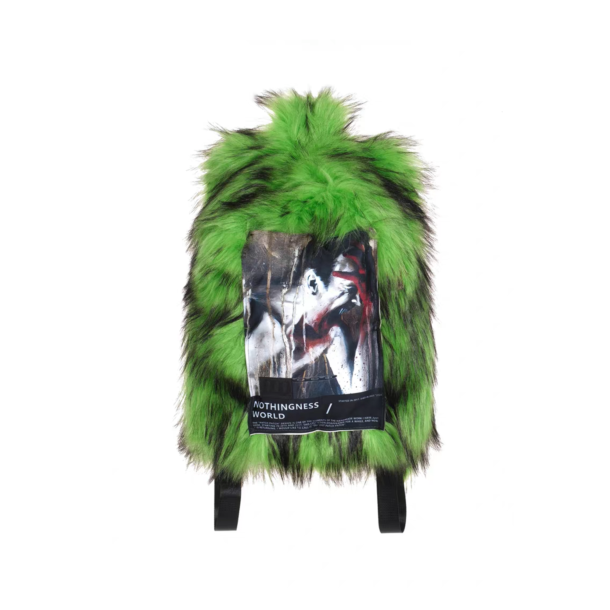 NOTHINGNESS WORLD Shaggy Faux Fur Graphic-Patch Backpack, premium urban and streetwear designers apparel on PROJECTISR.com, NOTHINGNESS WORLD