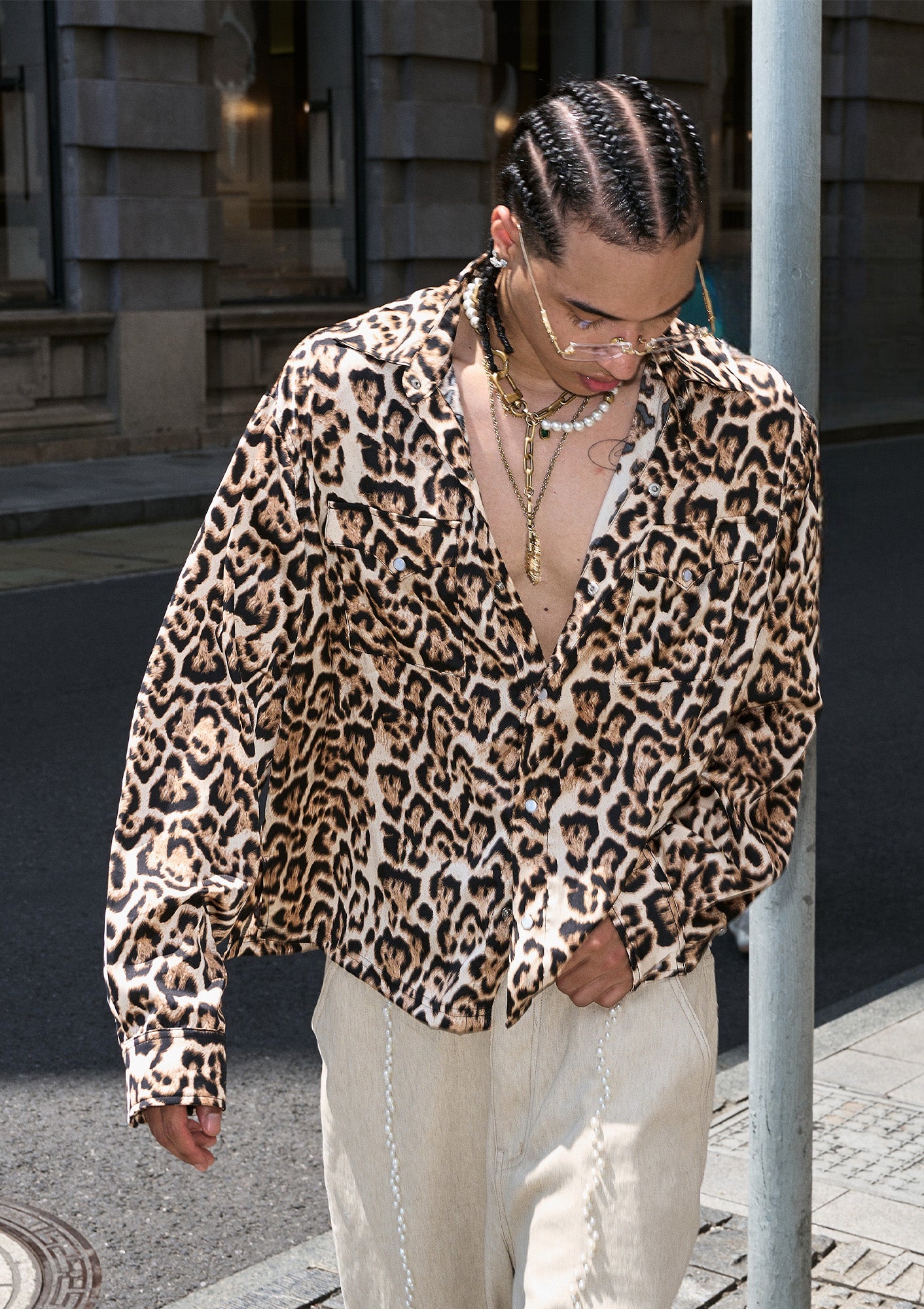 STEEPC Leopard Pearl Embellished Boxy Shirt, premium urban and streetwear designers apparel on PROJECTISR.com, STEEPC