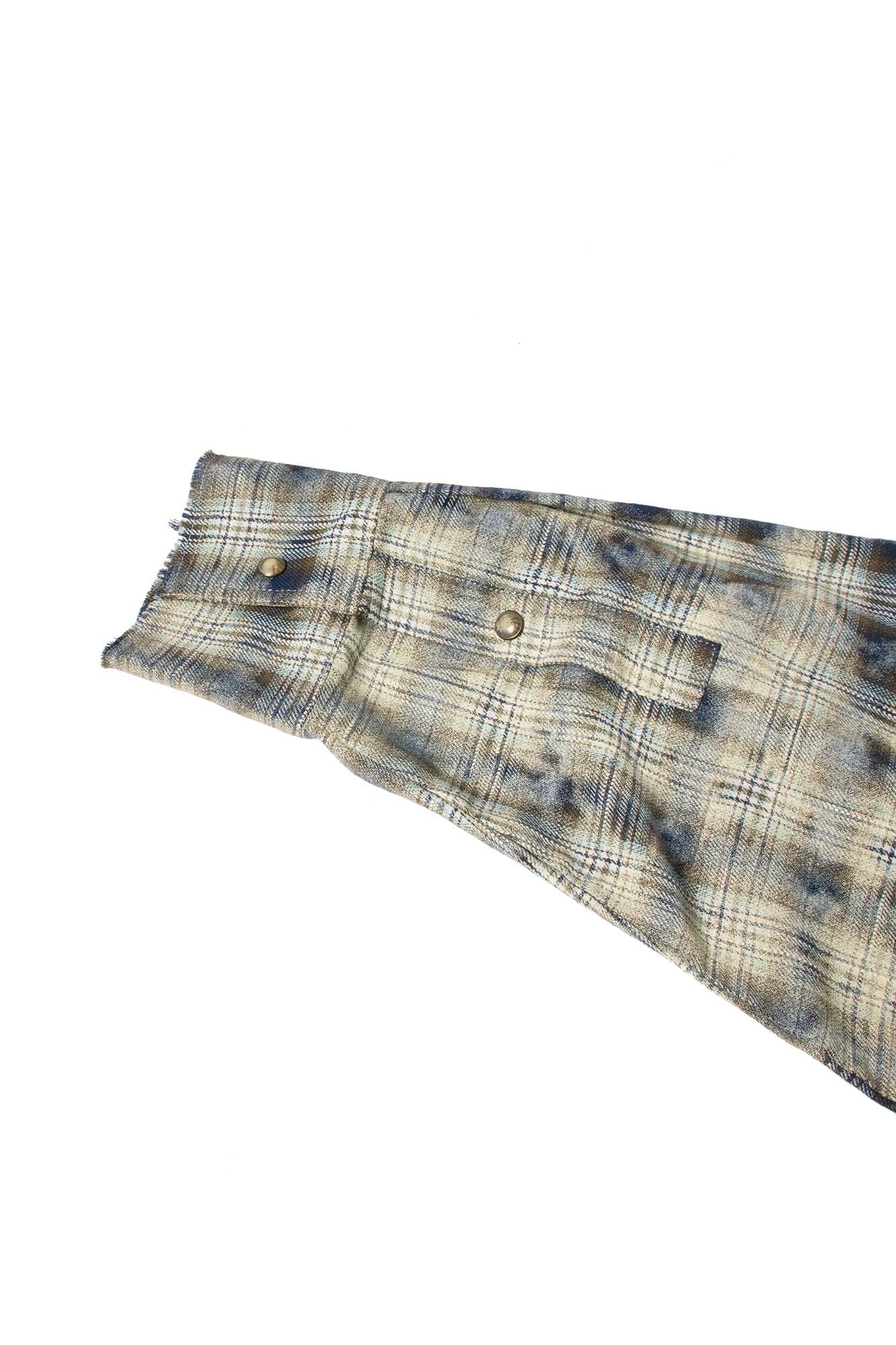 RELABEL Tie-dye Plaid Dual Closure Frayed Shirt, premium urban and streetwear designers apparel on PROJECTISR.com, RELABEL