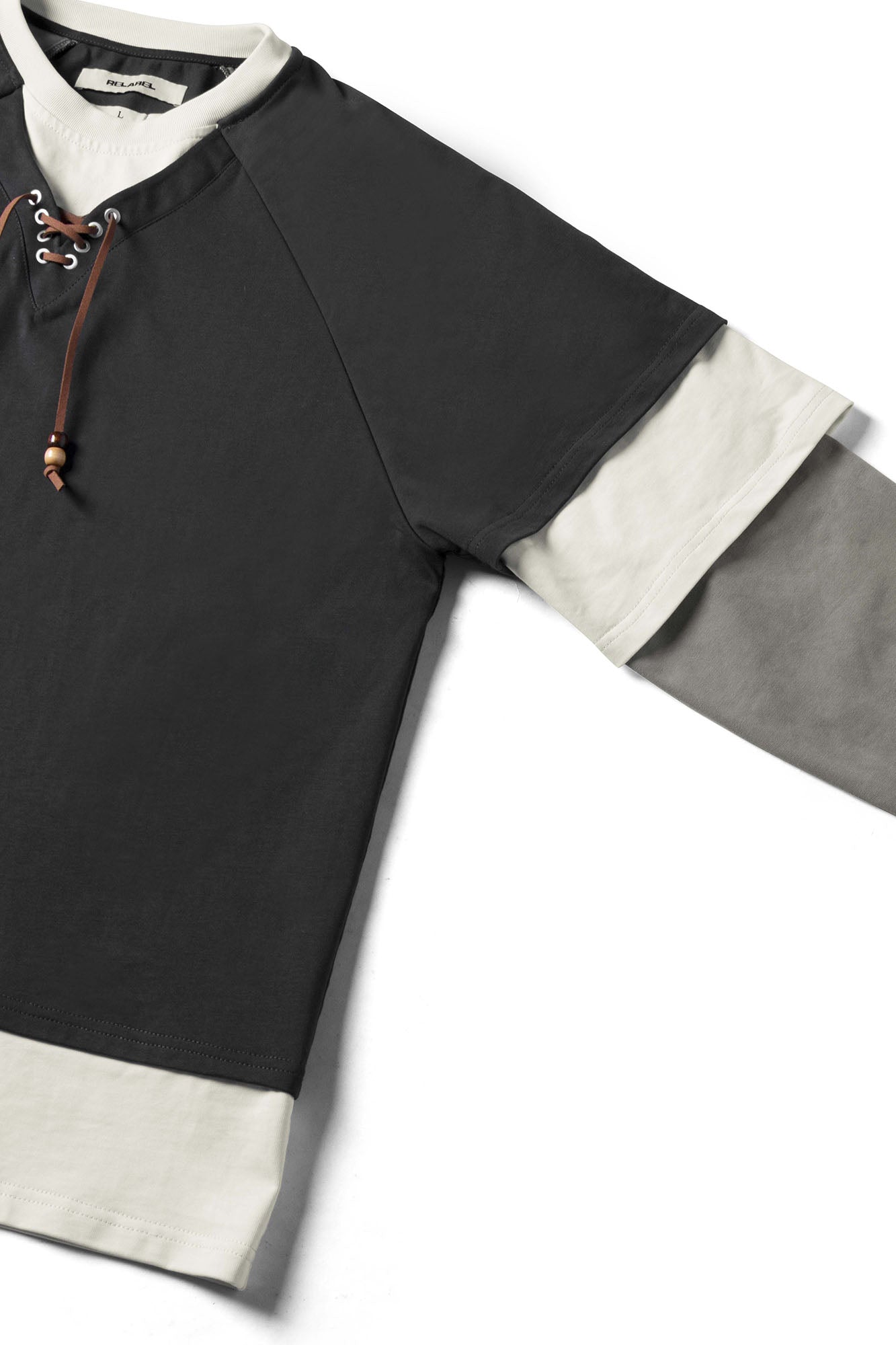 RELABEL Layered Lace-Up Sweatshirt Gray, premium urban and streetwear designers apparel on PROJECTISR.com, RELABEL