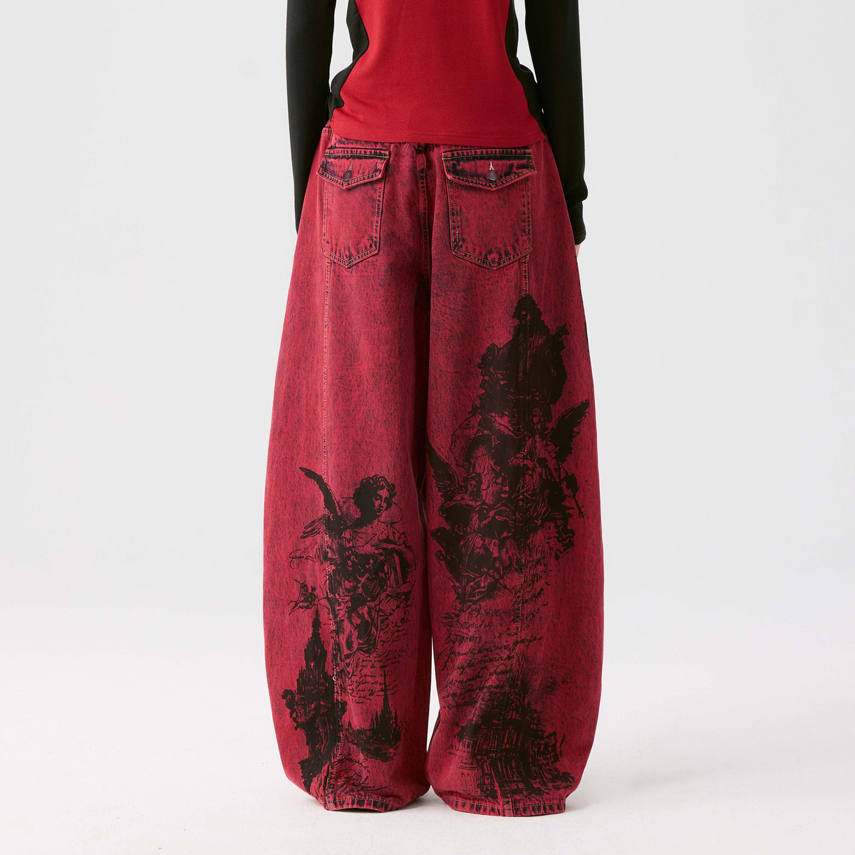 HAHAHA Hand-Painted Graphic Washed Wide-Leg Jeans