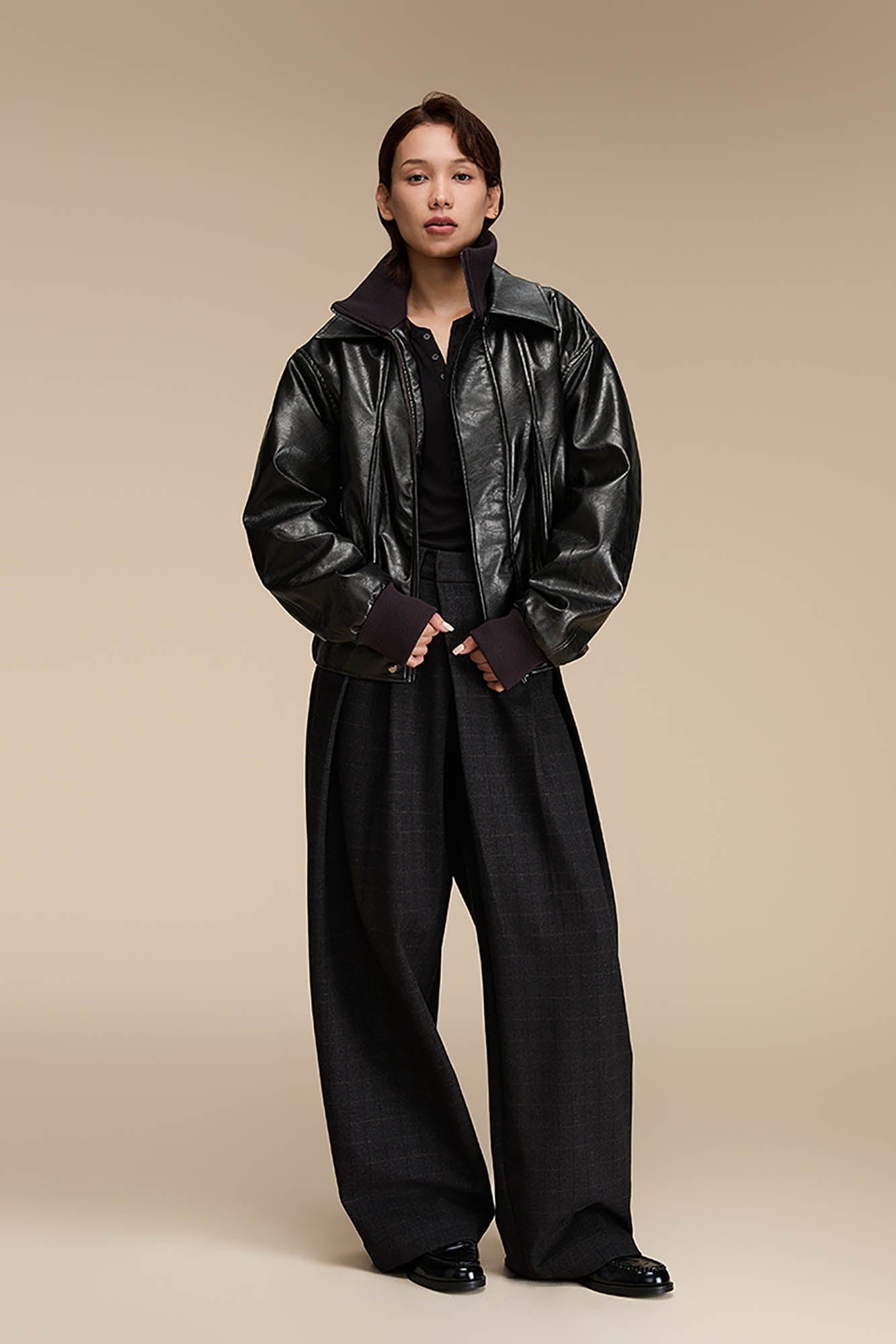 OPICLOTH Plaid Crinkled Wide-Leg Trousers, premium urban and streetwear designers apparel on PROJECTISR.com, OPICLOTH