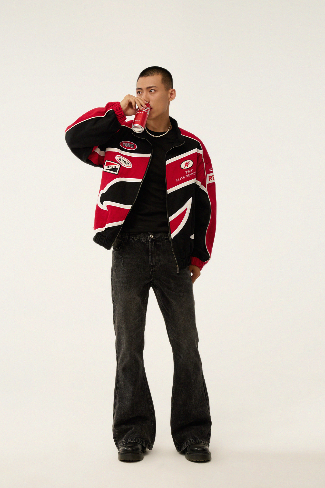 REDH Contrast Panel Embroidered Racing Jacket