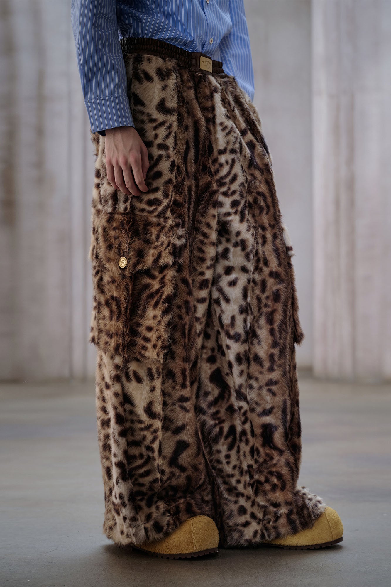 FACEONLAB Leopard Faux Fur Oversized Pants