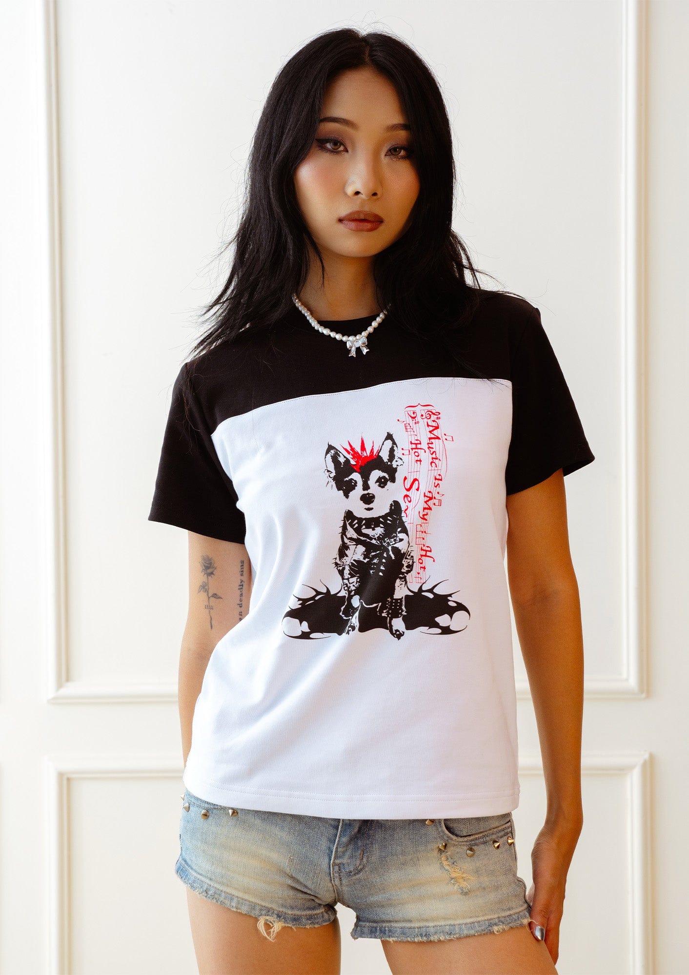 KADAKADA Punk Pup Graphic Spliced T-Shirt, premium urban and streetwear designers apparel on PROJECTISR.com, KADAKADA