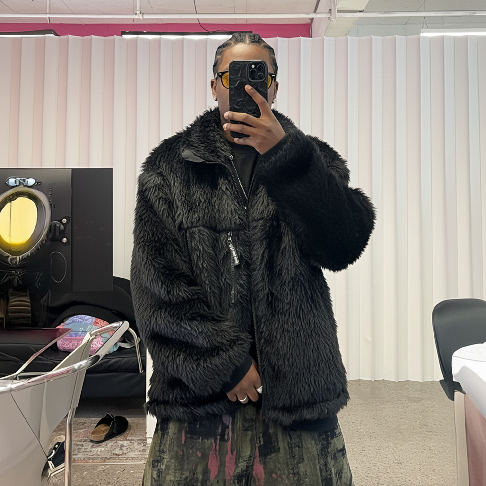 ME DA IGUAL Shaggy Multi-Pocket Faux Fur Jacket