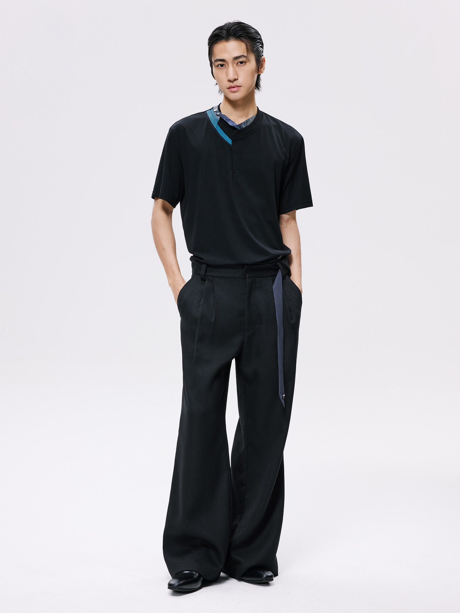ALVNG AR ANTS Detachable Contrast Waist Tie Pleated Trousers