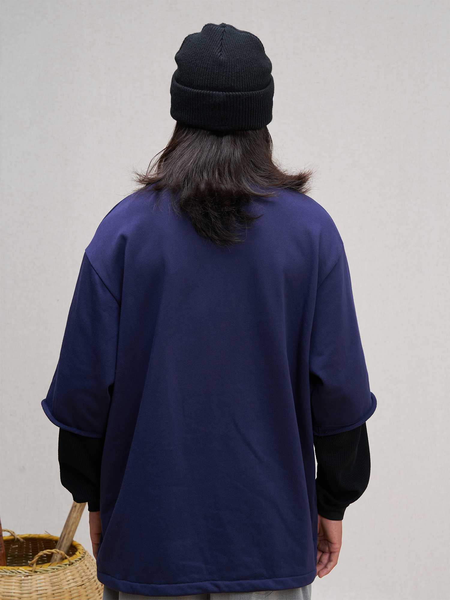 UNLIMITED MOTE Waffle Sleeve Layered Drawstring Hem Sweatshirt