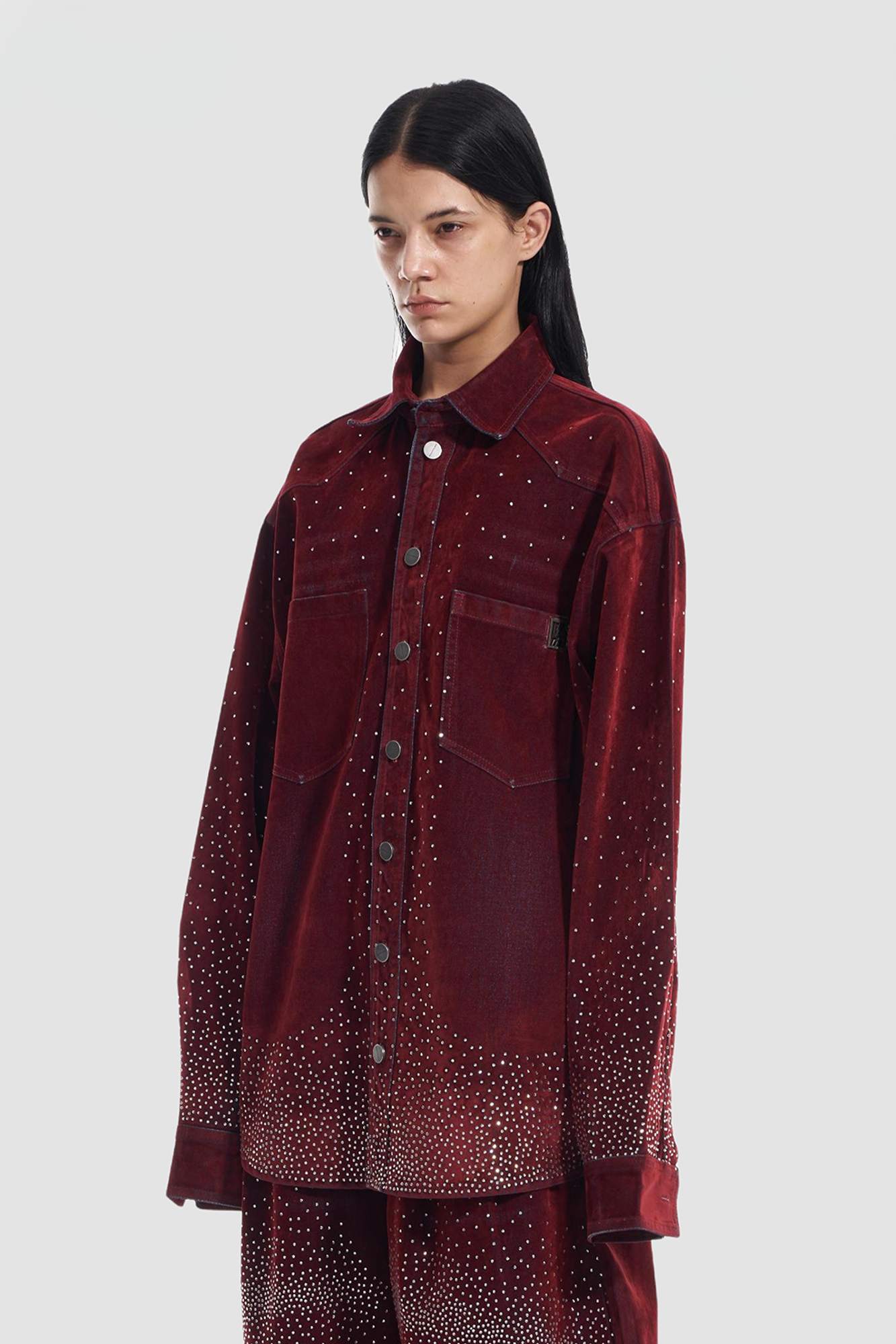 VANN VALRENCE Diamond-Studded Velvet Shirt Jacket