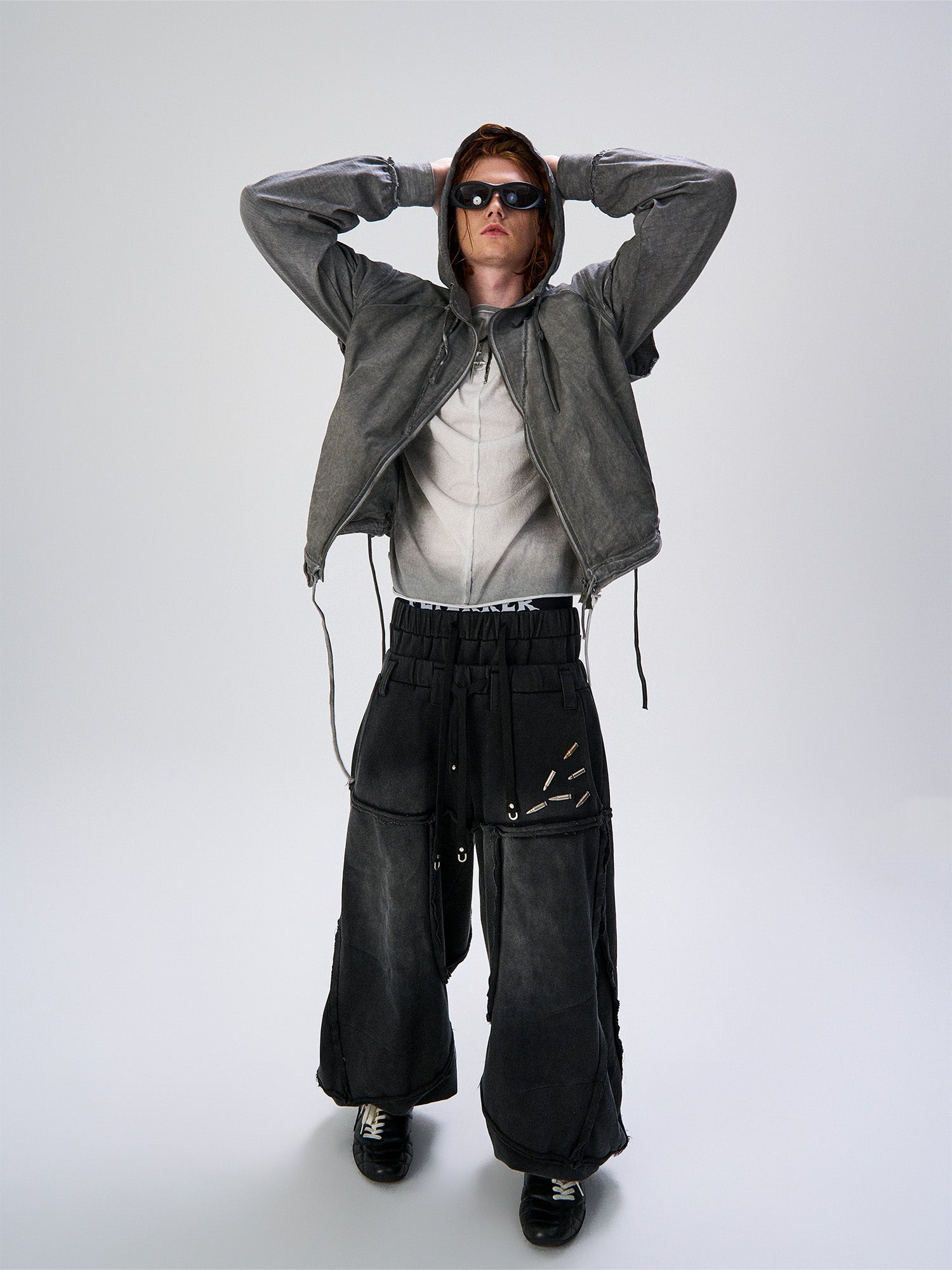 FLYERRER Distressed Layered Drawstring Hooded Jacket, premium urban and streetwear designers apparel on PROJECTISR.com, FLYERRER