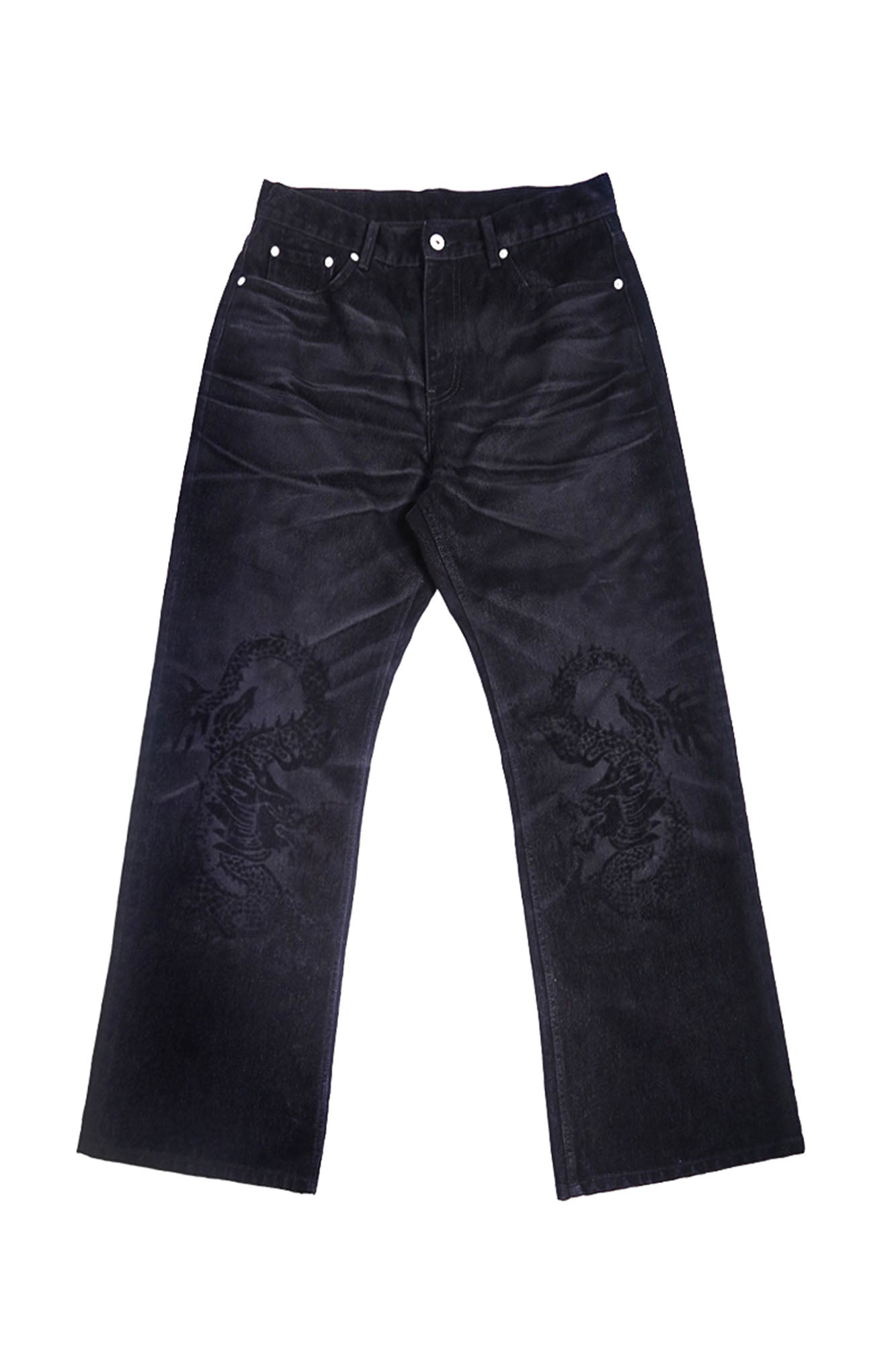 TRECLUB Laser-Etched Dragon Flock Jeans