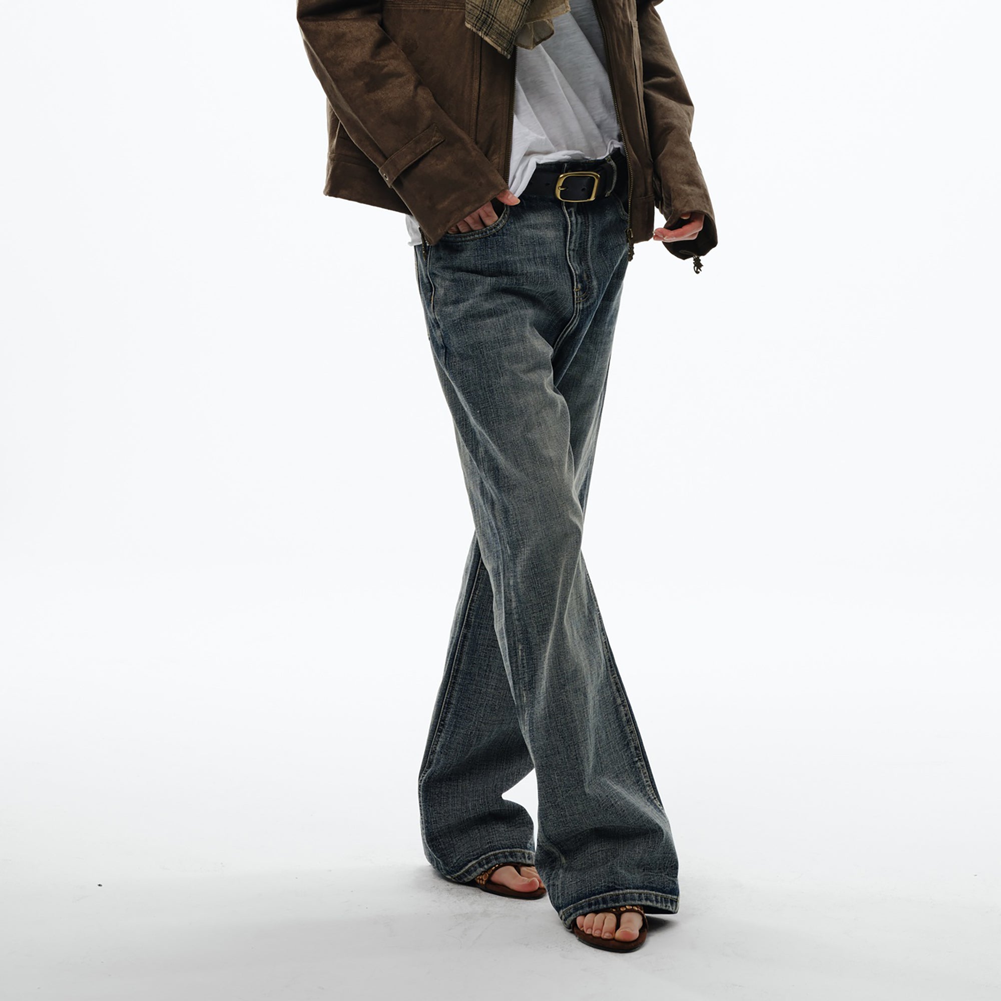 TRECLUB Retro Slub-Wash Straight-Leg Jeans, premium urban and streetwear designers apparel on PROJECTISR.com, TRECLUB