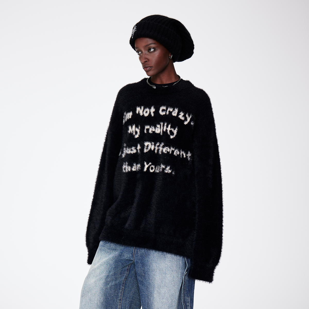 REMODUTION Mohair Slogan Relaxed Sweater