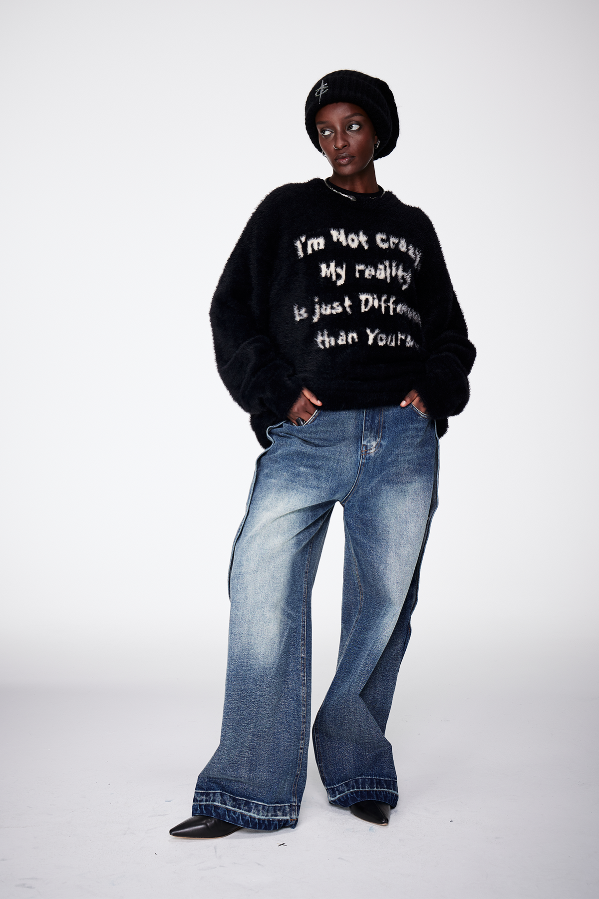 REMODUTION Mohair Slogan Relaxed Sweater
