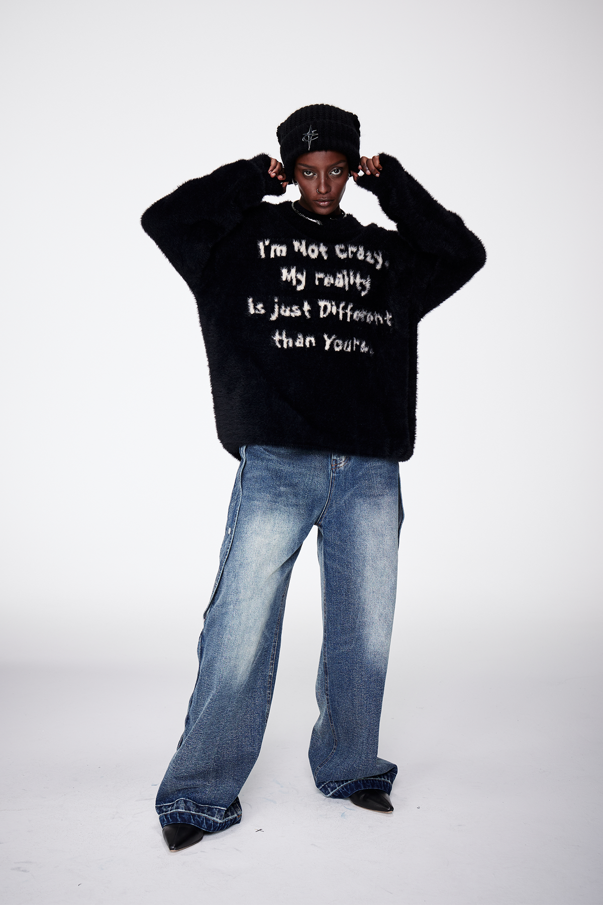 REMODUTION Mohair Slogan Relaxed Sweater