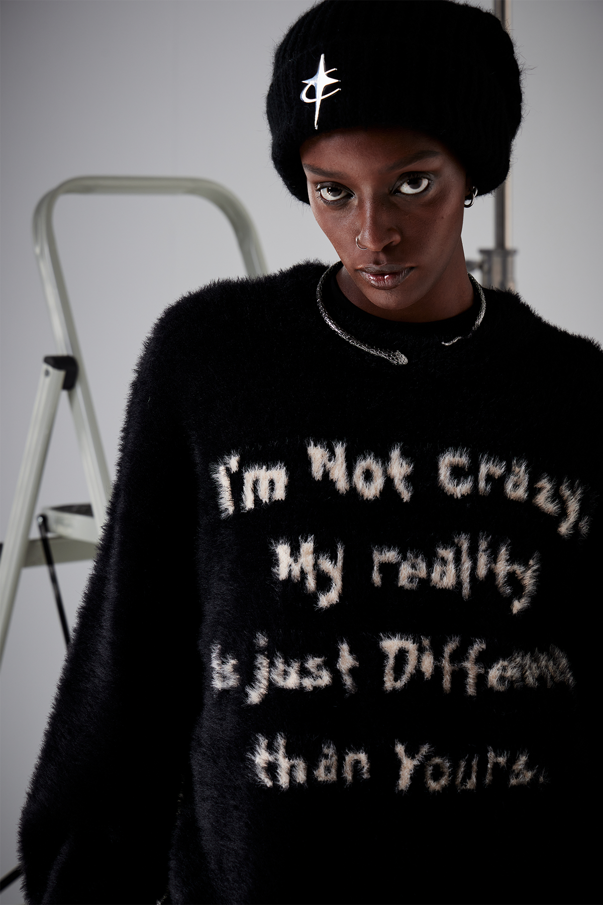 REMODUTION Mohair Slogan Relaxed Sweater