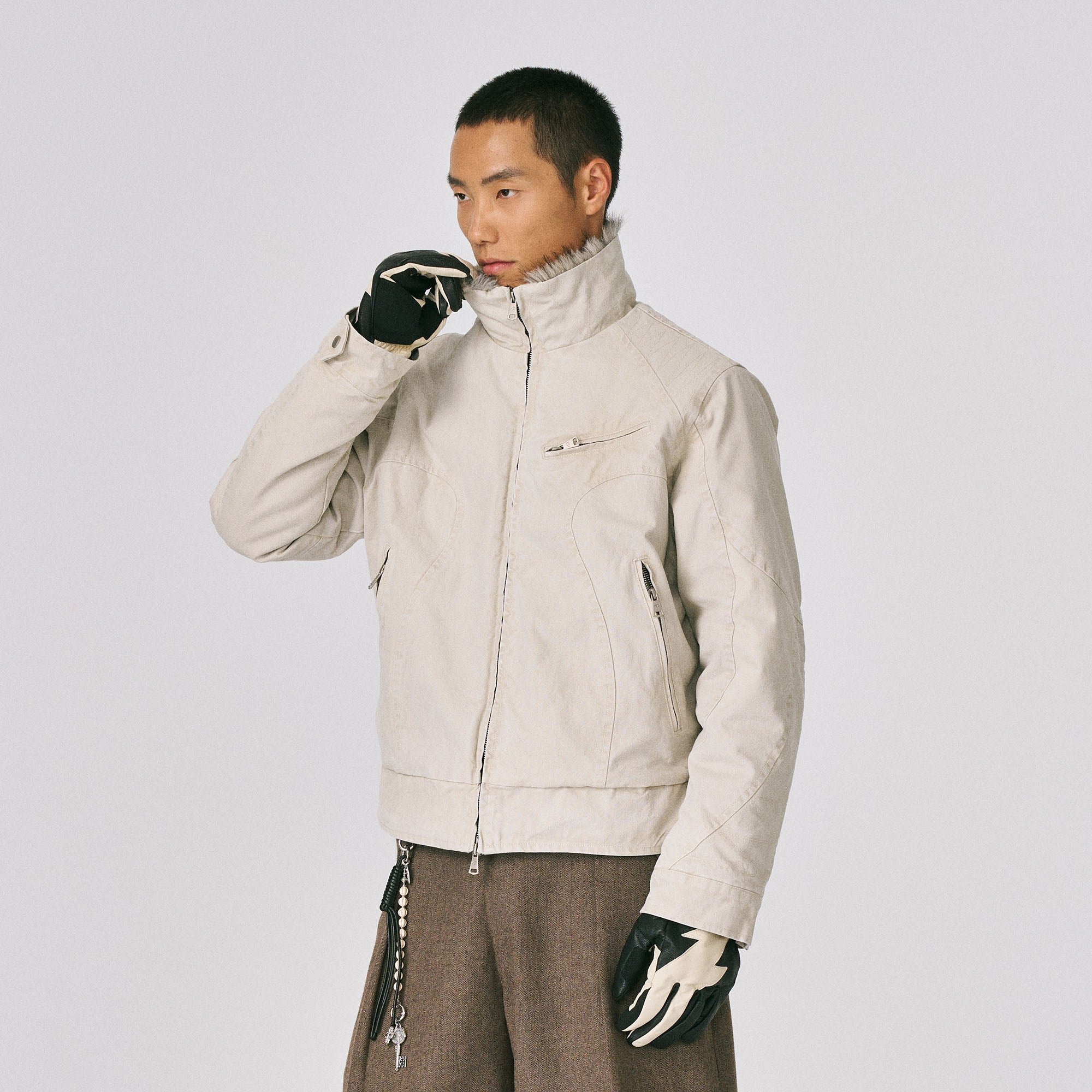CATSSTAC Faux Fur Lining Washed Jacket