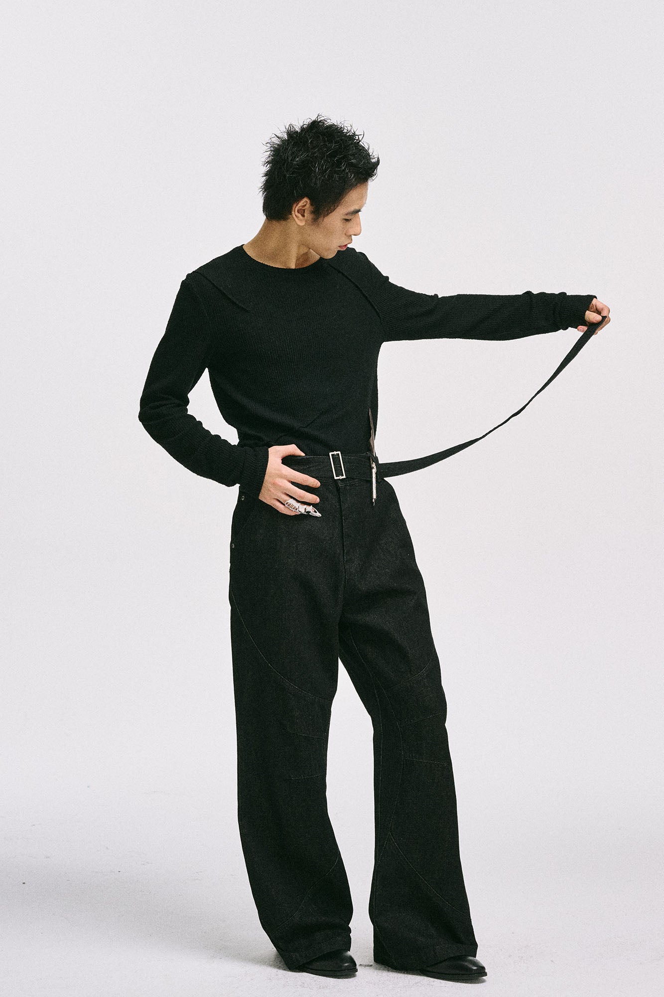 CATSSTAC Essential Panel Belt Wide-Leg Jeans, premium urban and streetwear designers apparel on PROJECTISR.com, CATSSTAC