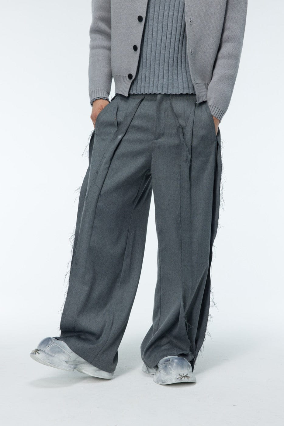 WHISTLEHUNTER Spliced Raw Edge Trousers, premium urban and streetwear designers apparel on PROJECTISR.com, WHISTLEHUNTER